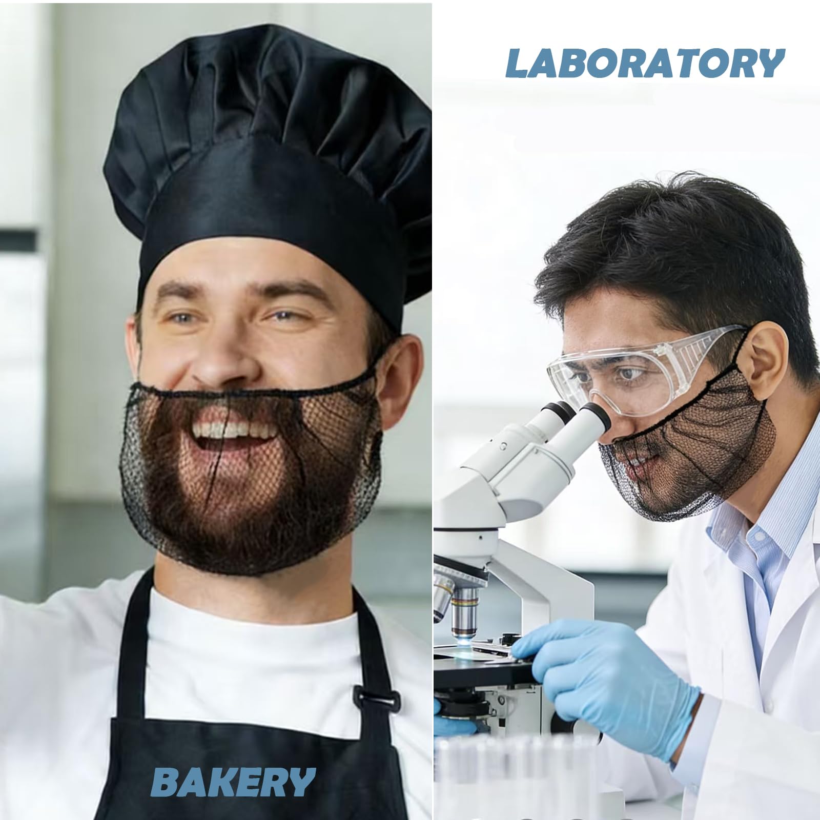 500 Pcs Black Beard Nets - Disposable Beard Nets for Food Service, Breathable Nylon, 18" Protective Beard Covers for Restaurant Staff for Men - 3