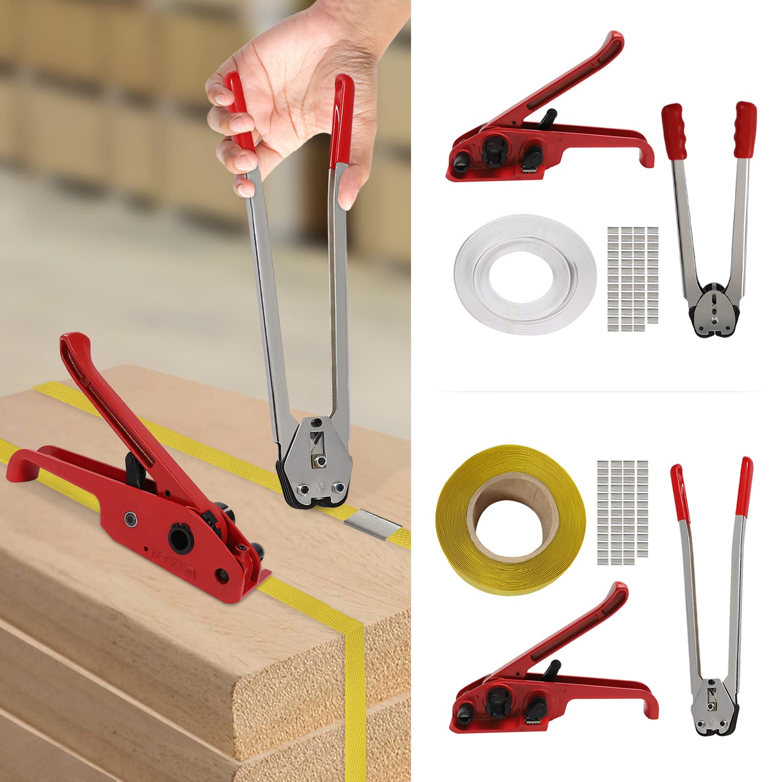 Emballage Kit de cerclage,Ensemble d'outils de scellage d'outils de tension, kit de cerclage en plastique PP robuste, Appareil de cerclage, Cercleuse manuelle