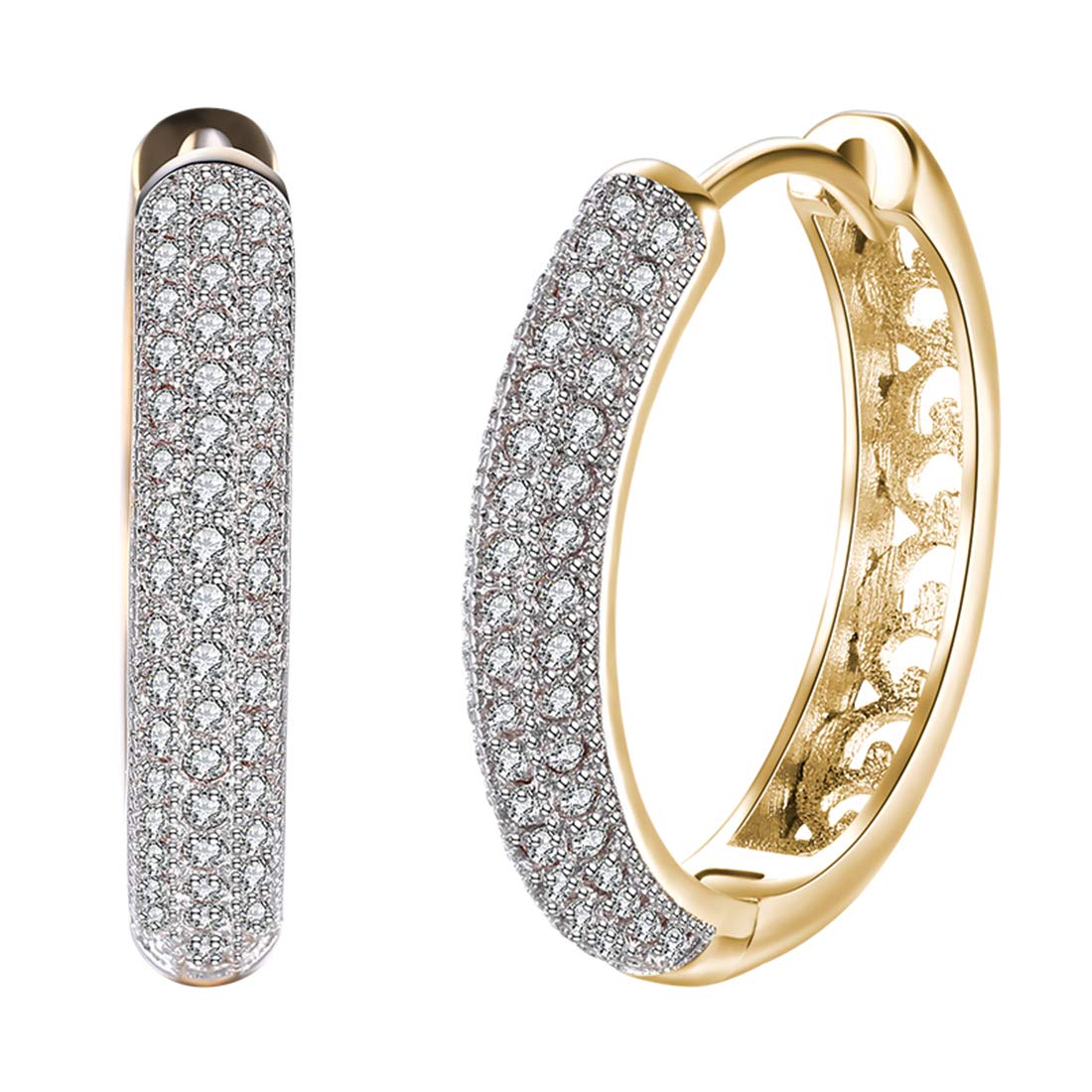 Peora Golden 18K Gold Plated Diamond Cut CZ Alloy Hoop Earrings for Women (B07PTS782K) Amazon Price History, Amazon Price Tracker
