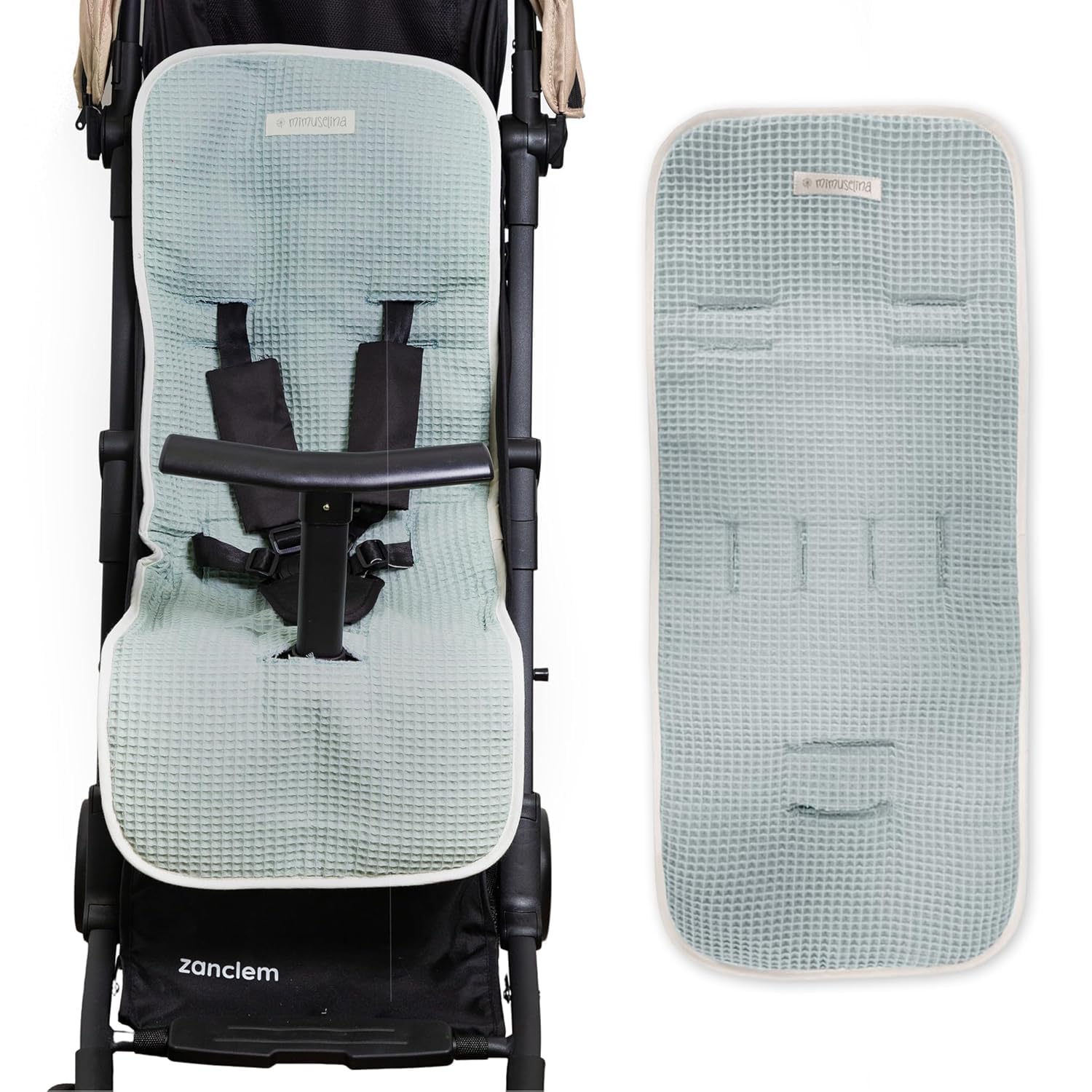 MIMUSELINA Kinderwagen Sitzauflage Universal aus 100% Baumwolle OEKO-TEX | Sitzauflage Buggy Sommer & Winter | Atmungsaktive, Waschbare Kinderwagen Unterlage 34 × 84 cm | Made in Portugal