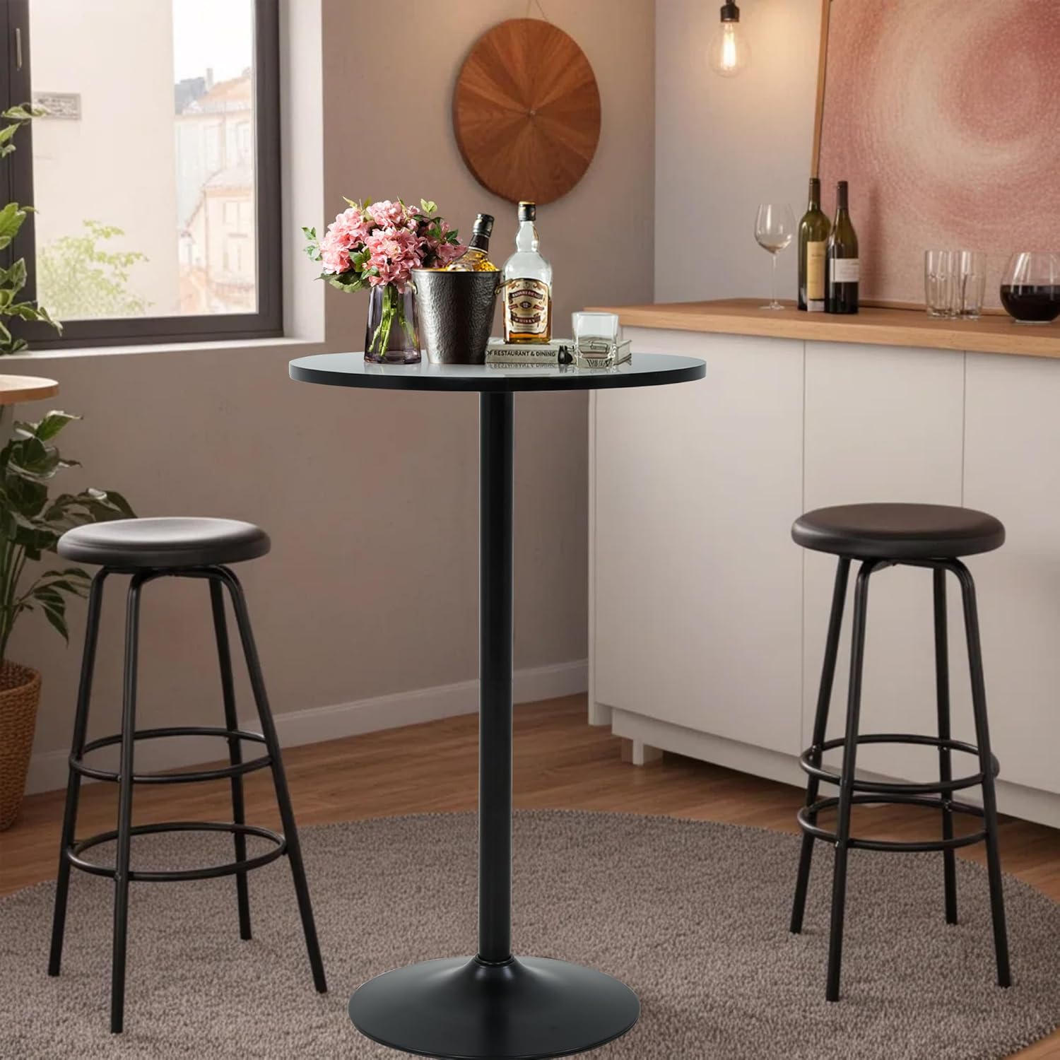Drink Stand Side Table 40Inch Small Round Coffee Tables and Sturdy Metal Base Outdoor Bar Table Tall for Home and Kitchen Dining