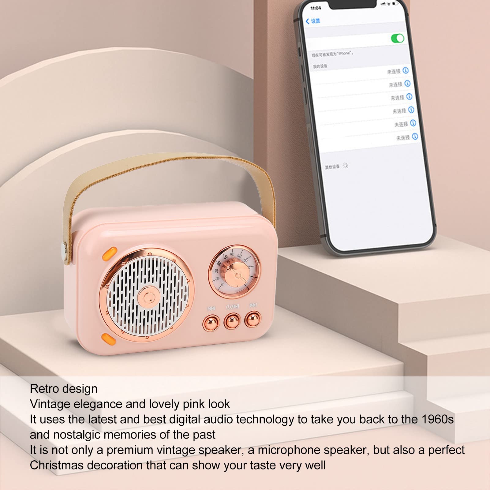 Hidyliu Set di Altoparlanti Bluetooth e Microfono Karaoke Design Vintage per Riunioni di Famiglia Rosa 4,33x2,75x1,97 Pollici