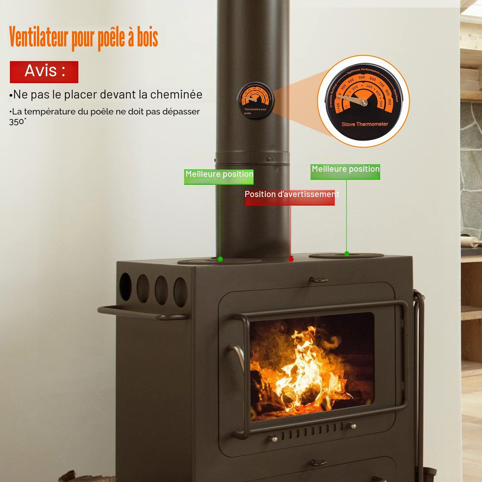 Wood Stove fan Écologique de Chaleur à Bûches Grande Puissance 6 Feuilles Silencieux pour Maison