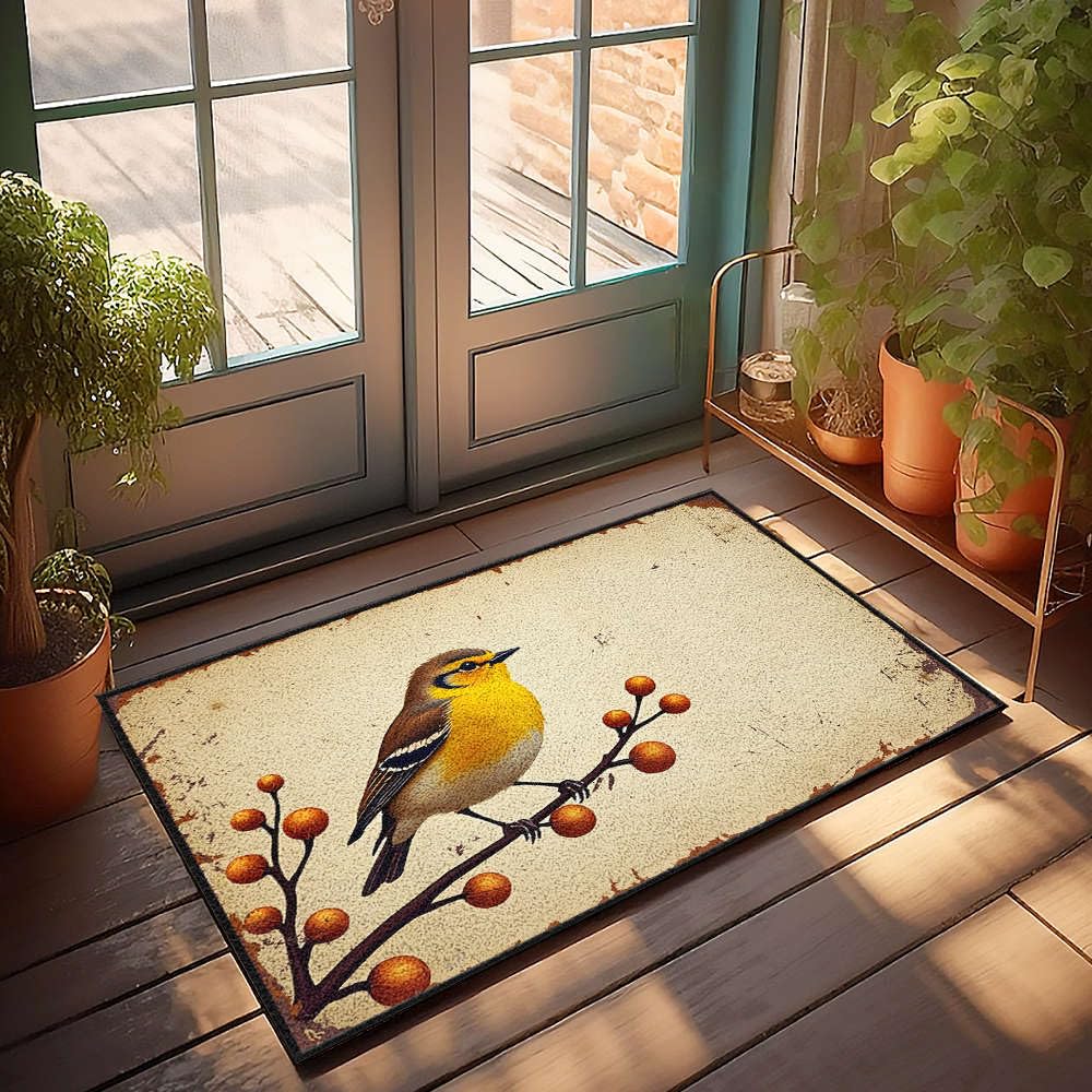 Tapis de porte d'automne paillasson oiseau coloré 65 x 90