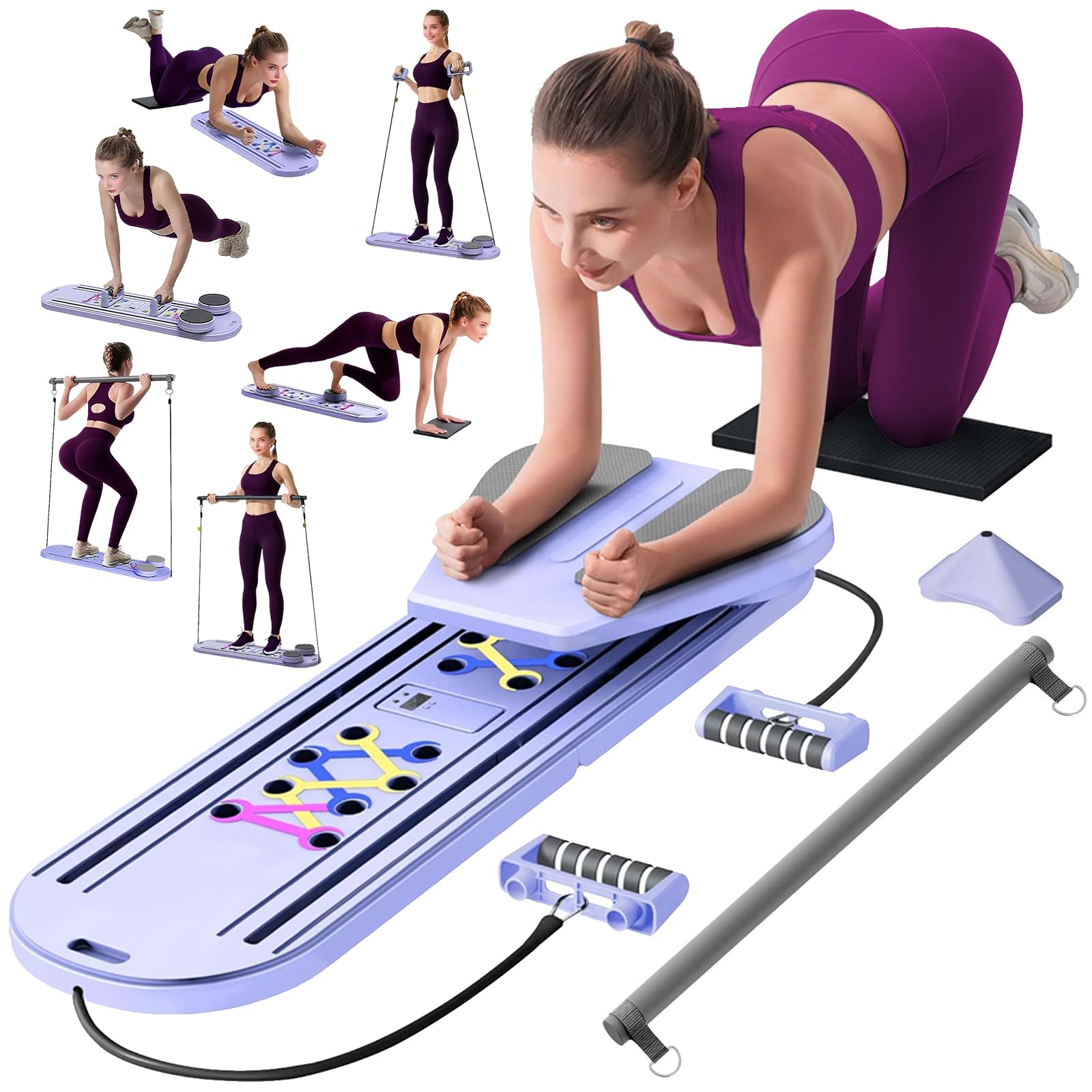 Planche de Pilates 2025 - Pliable - Appareil de rééducation pour la Maison - Multifonction - Entraîneur Abdominal - Rebond Automatique - Équipement d'entraînement à la Maison