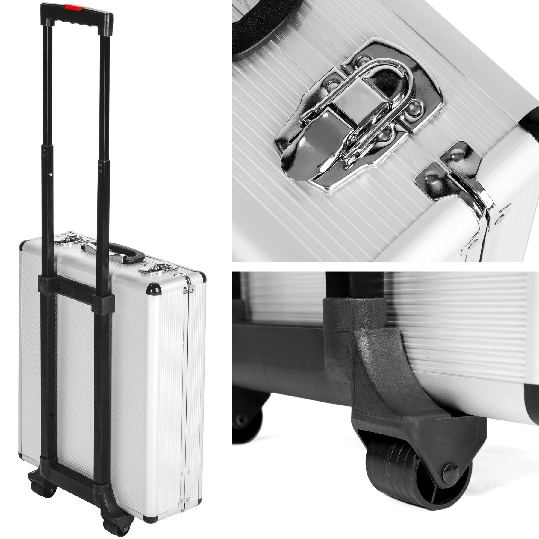 tectake® Maletín Herramientas Profesional con 799 Piezas, Carro Herramientas con Asa Telescópica, Caja Herramientas Completa con 3 Niveles, Carro de Herramientas Taller Mecánico, Bricolaje - plata