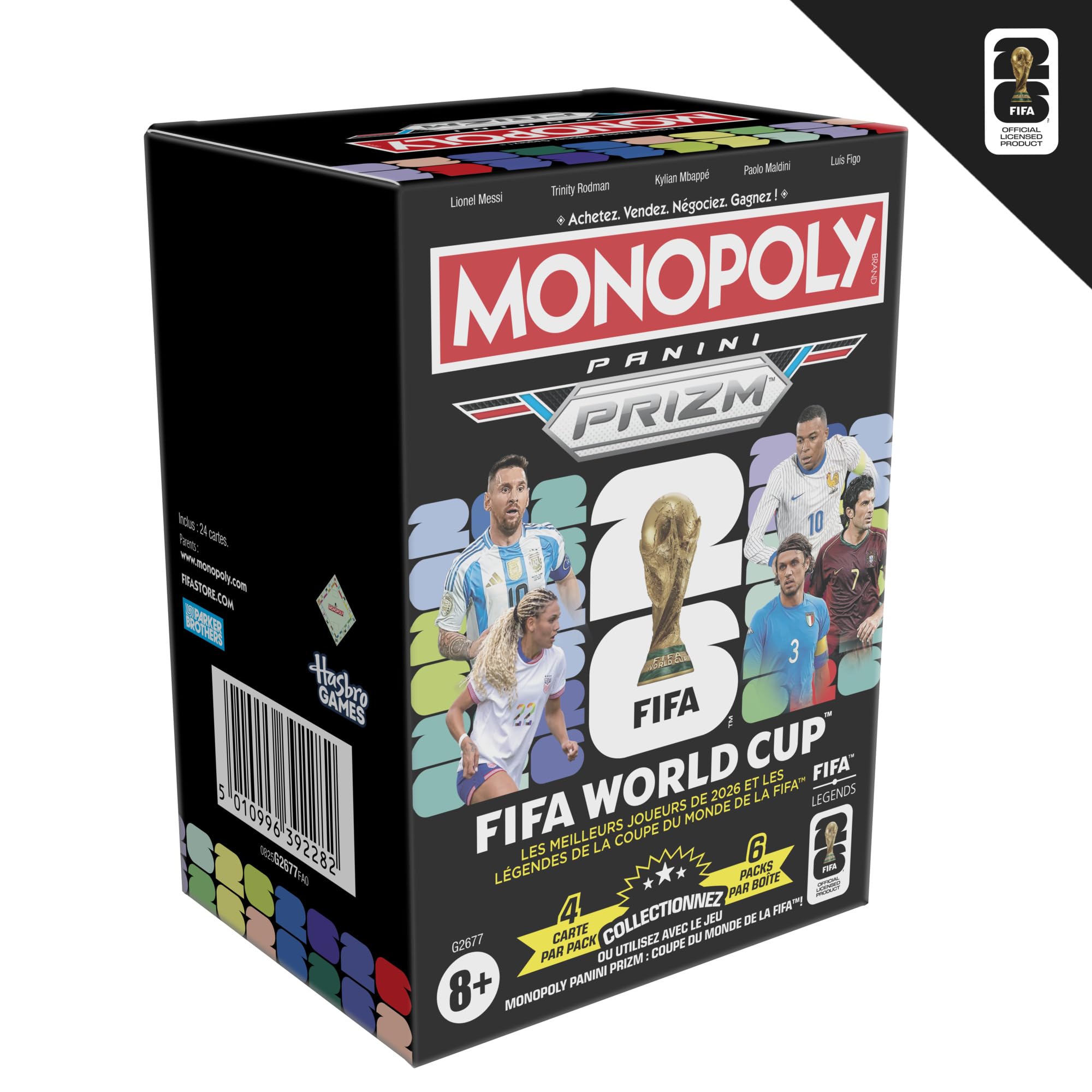 Monopoly Panini Prizm - Scatola di booster per carte collezionabili Mondiali FIFA | Stelle attuali e didascalie | Regali per gli appassionati di calcio