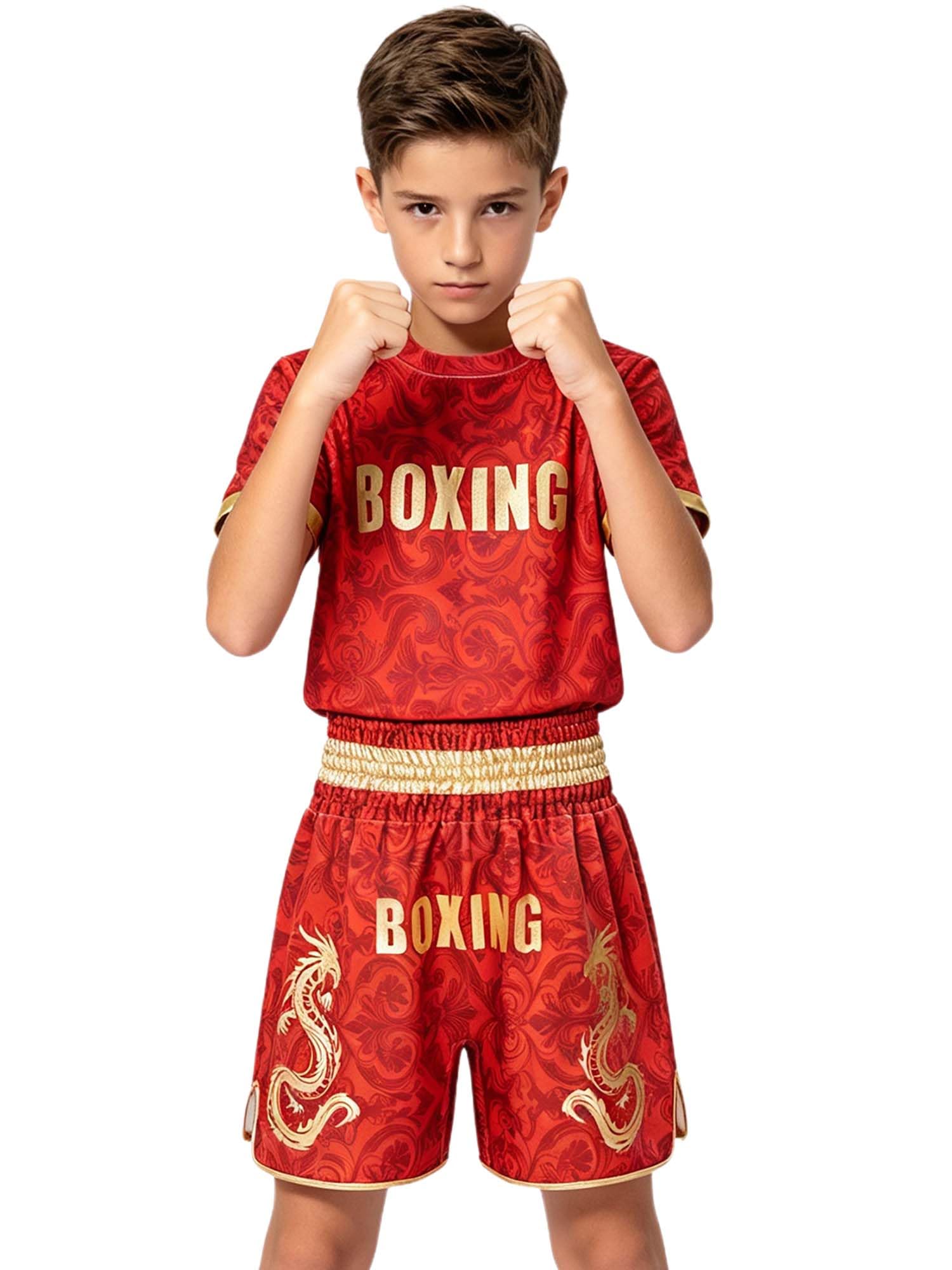 TTAO Bambina Uniforme Boxe Abbigliamento Bambino Sportivo Ragazzo T Shirt Rosso 11-12 anni