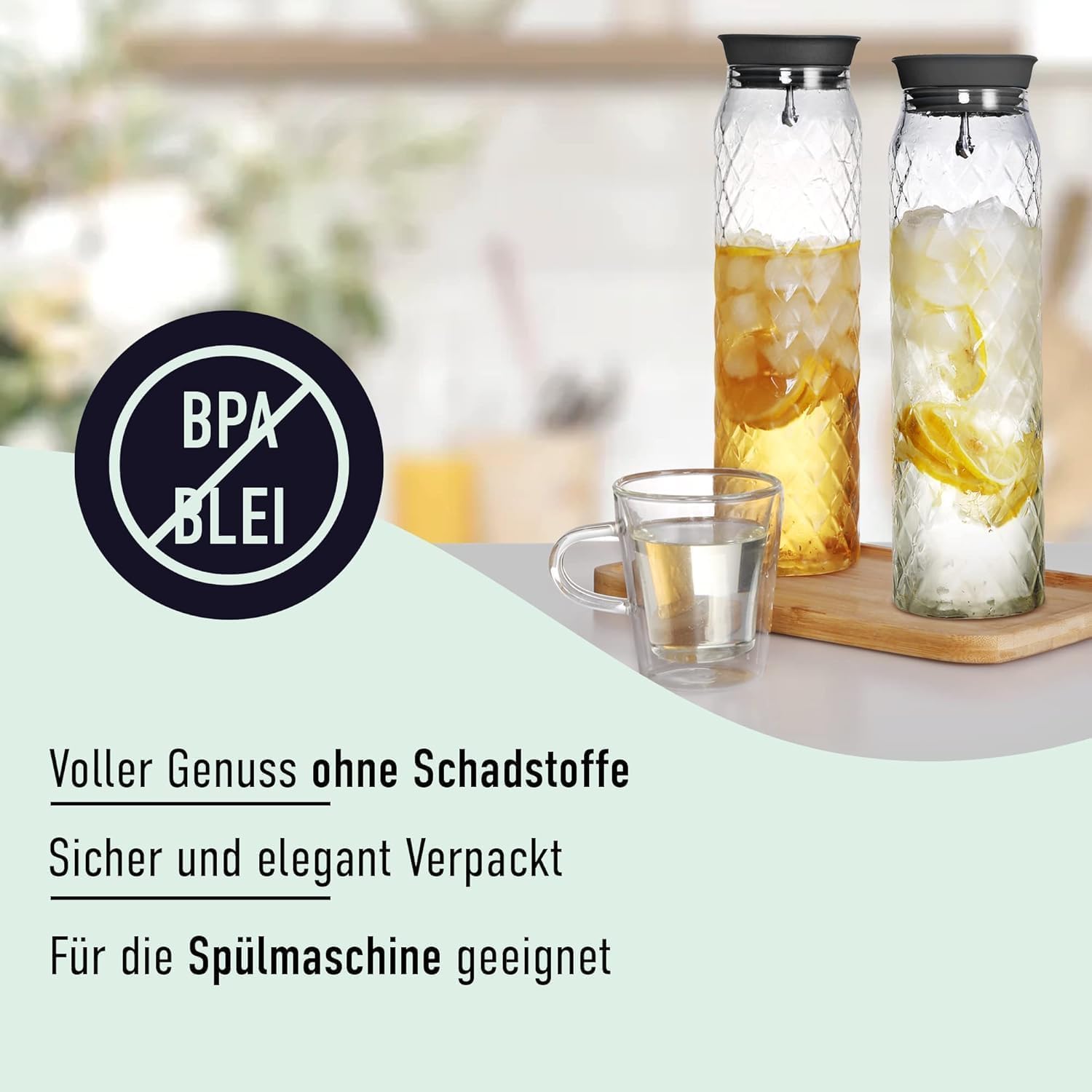 Glass Pitcher - 1.2 Liters / 41 oz, Borosilicate Glass - Water Carafe with Lid - for Hot/Cold Beverages - Milk Jug - Iced Tea Pitcher - Juice Server - by PJC-Kitchen - Image 6