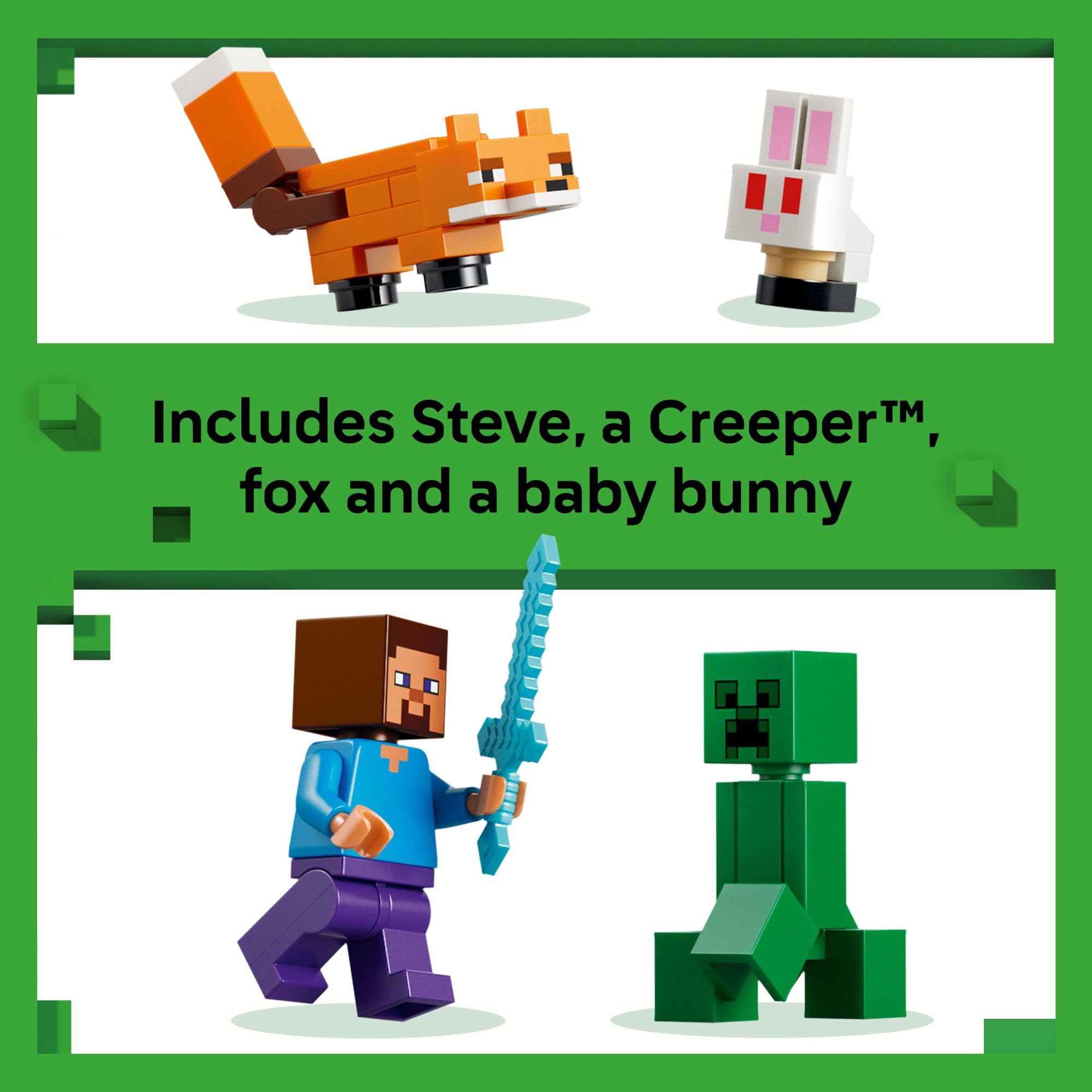 LEGO Minecraft Steve’s Taiga Adventure Building Toy for Boys & Girls - Video Game Playset & Toy Figures for Kids, Ages 6 + - W/2 Minifigures & 2 Pretend Play Animals - Gift Idea for Birthdays - 21583