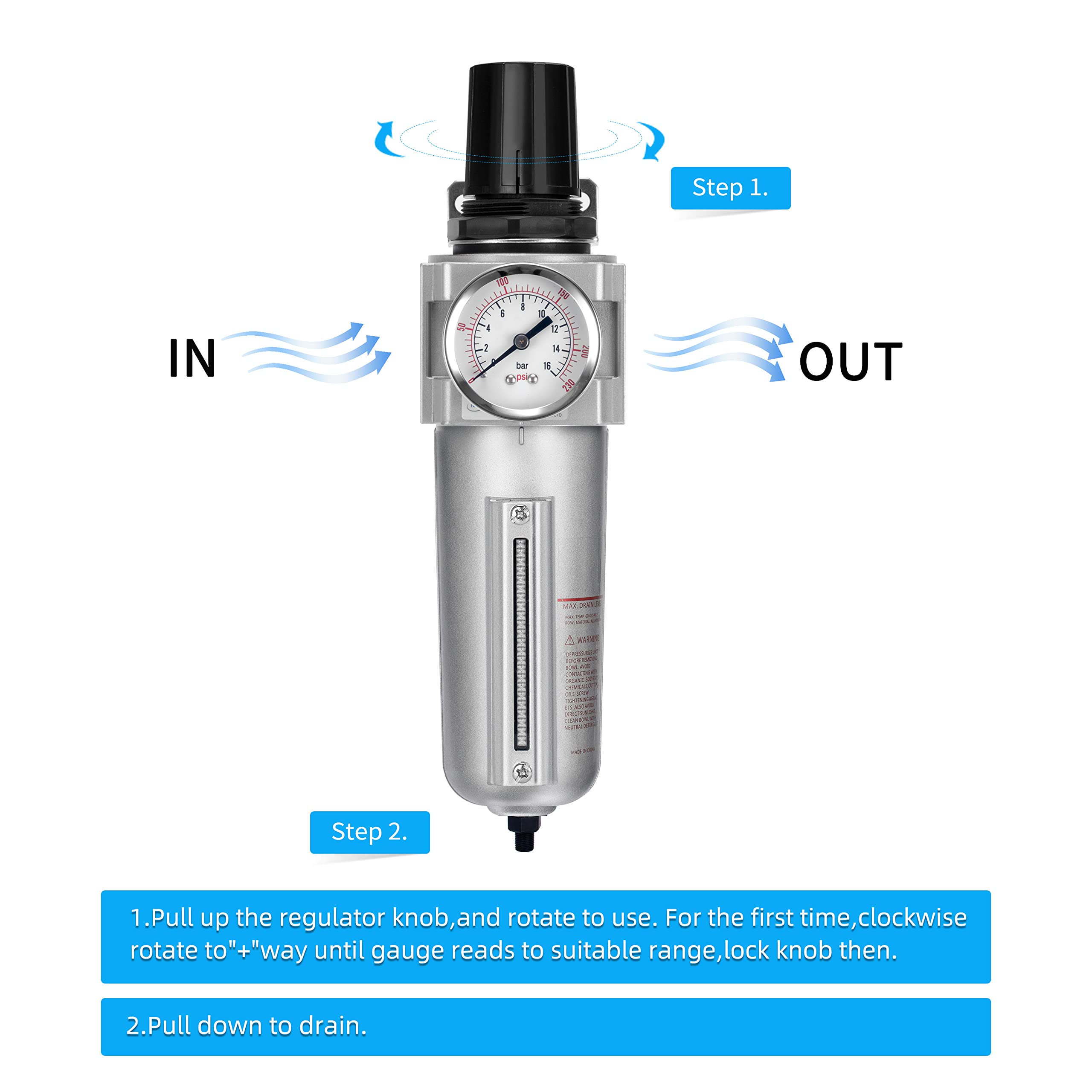 NANPU Industrial Grade Heavy Duty Particulate Filter & Air Regulator — Amazon image 2