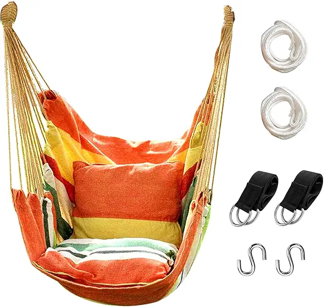 Chaise hamac suspendue en corde orange - Support 136 kg - Pour extérieur et intérieur