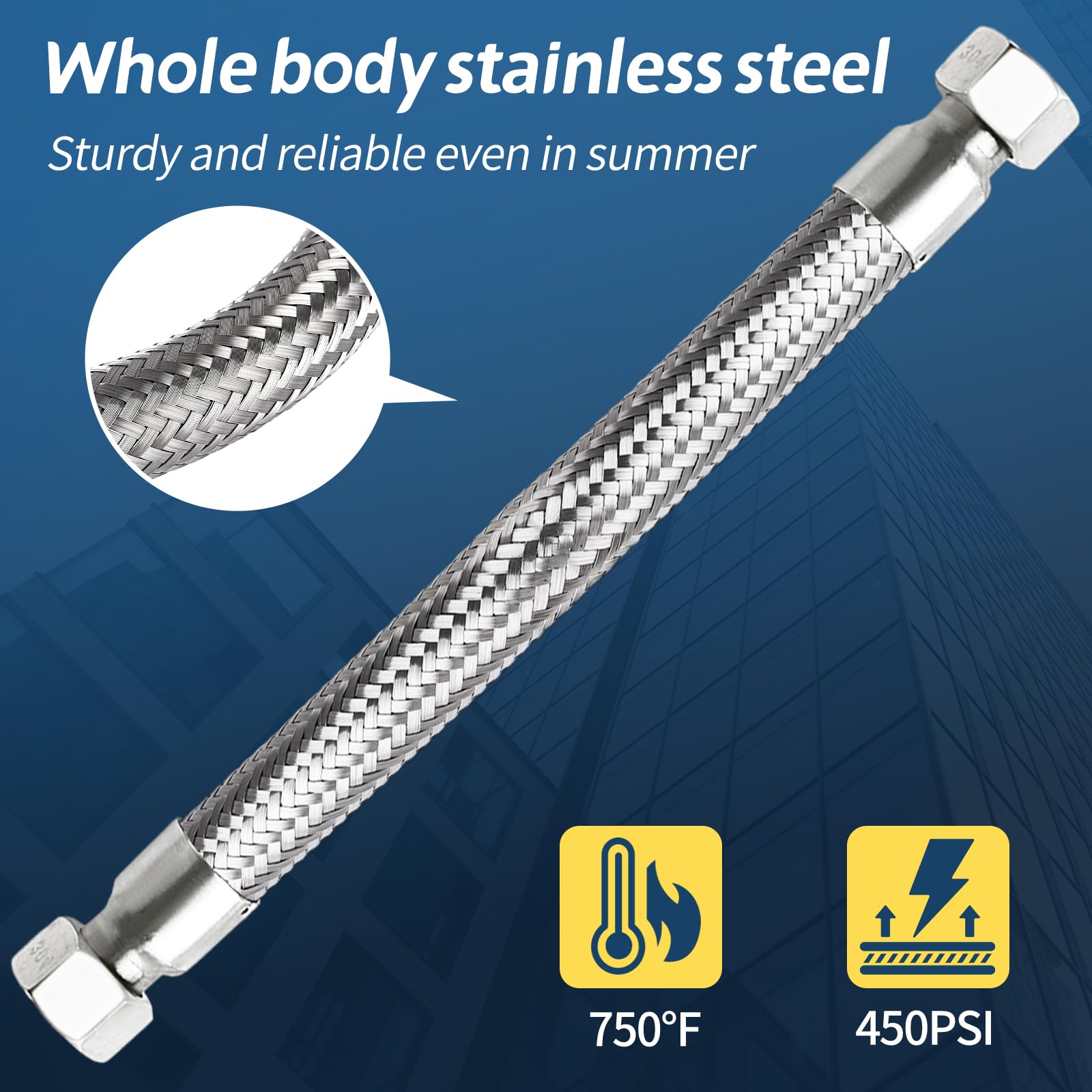 LISMODZ 1" NPT Stainless Steel Compressor Jumper Hose - 40 Inch, 450 PSI & 750°F, With Swivel Fittings, Industrial Grade Air Hose