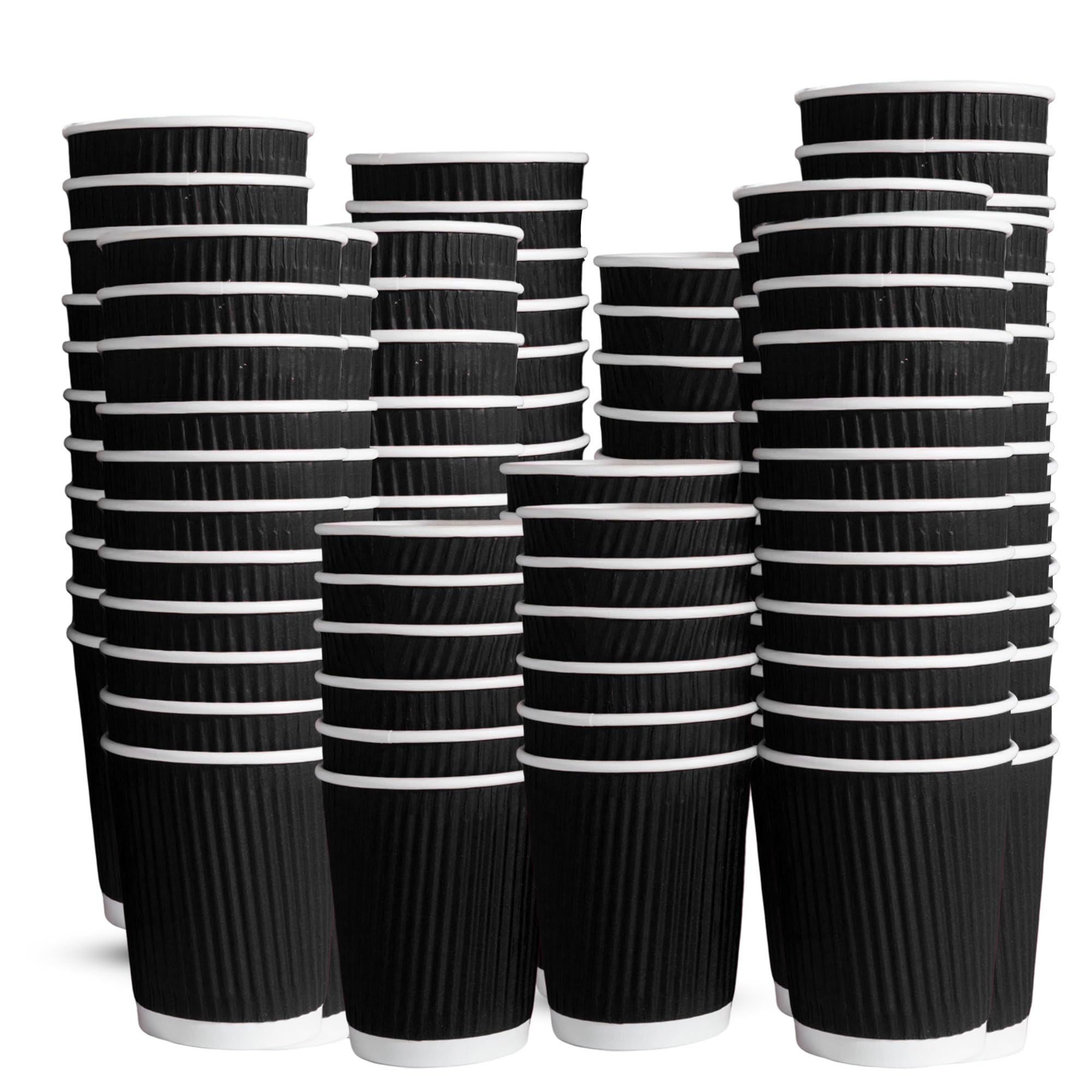 CHEF ROYALE 500x 8oz Black Ripple Disposable Coffee Cups Without Lids -Insulated Triple Walled Takeaway Coffee Cups-Disposable Cups for Hot and Cold Drinks for Christmas,Birthdays Parties (500, 8oz)