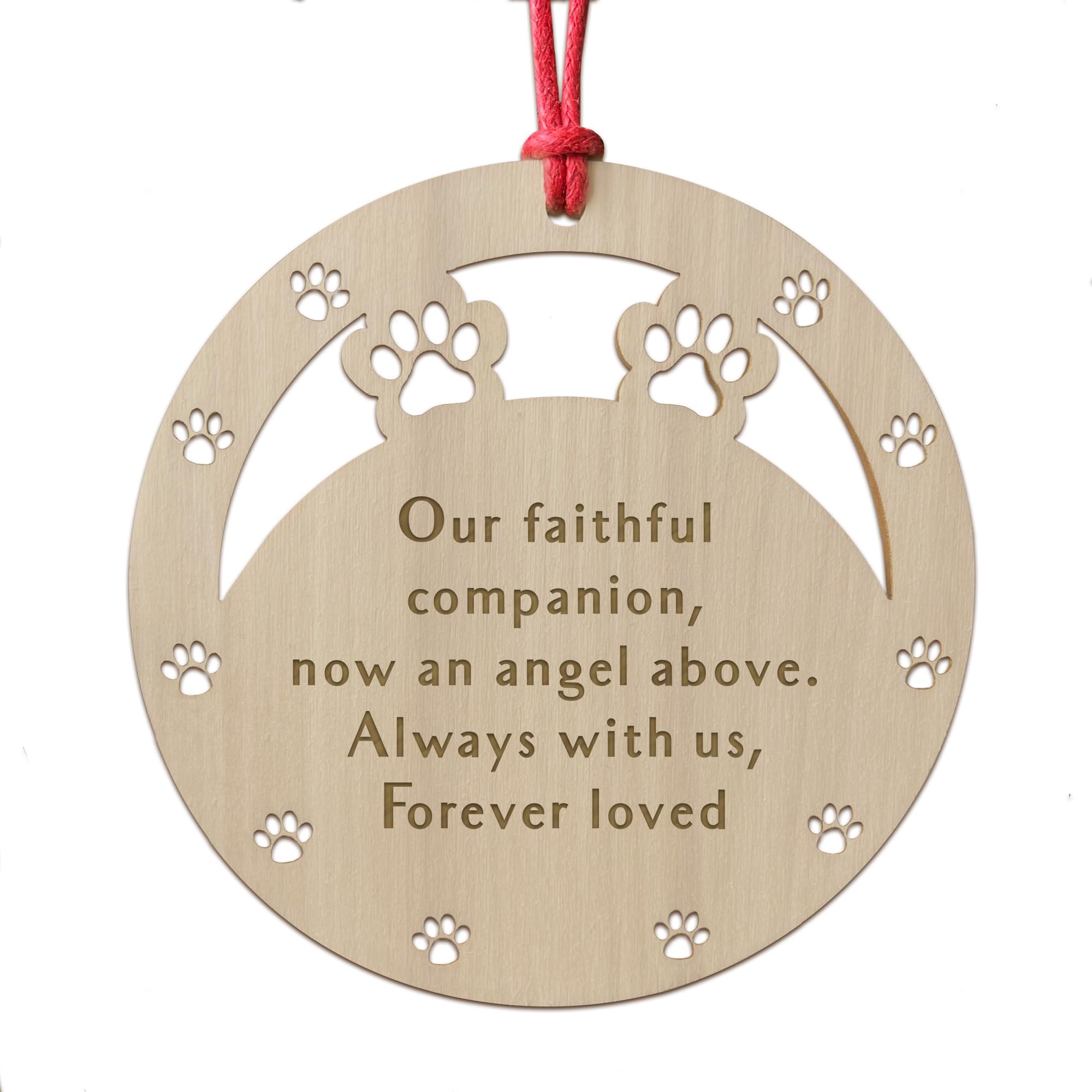 Dog Memory Christmas Wooden Engraved Bauble, Pet Puppy Memorial Xmas Decoration Gift, In Memory Of Cat Dog Pet Animal Ornament, Memorial Christmas Tree Decorations (Angel Above)