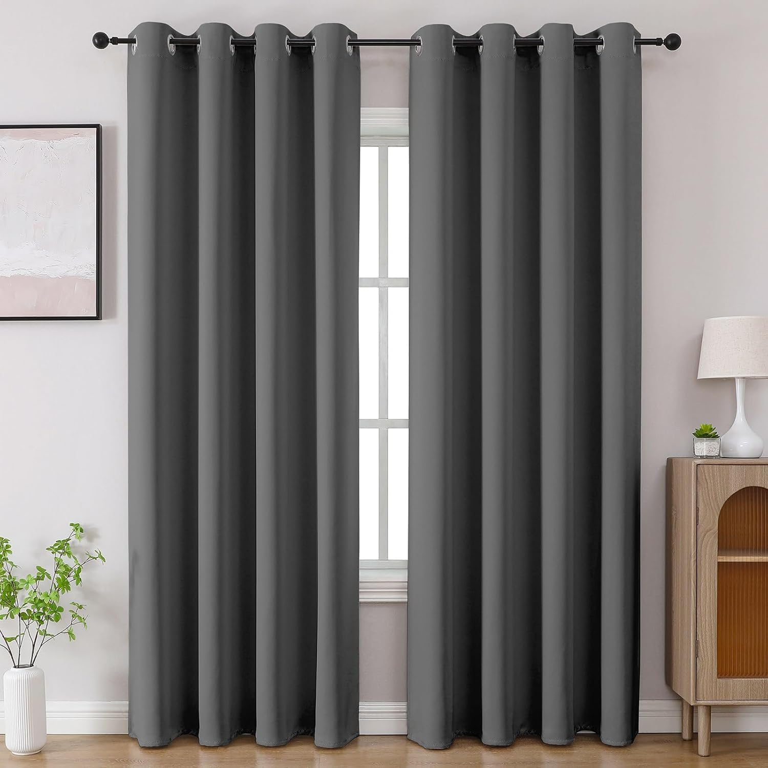 cortina 80-90% blackout solid door curtains 8 feet set of 2 - thermal insulated | curtain for living room | drapes for bedroom | (8 feet, grey)