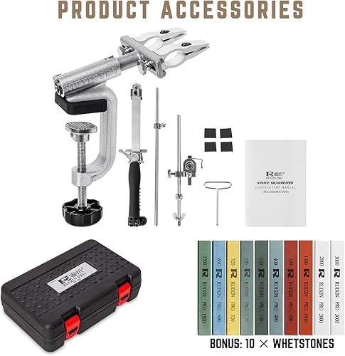 Miniatura 2 de RUIXIN PRO RX-009 - Afilador de cuchillos profesional con 10 piedras de afilar diseño giratorio de 360 ángulo fijo de acero inoxidable para cocina