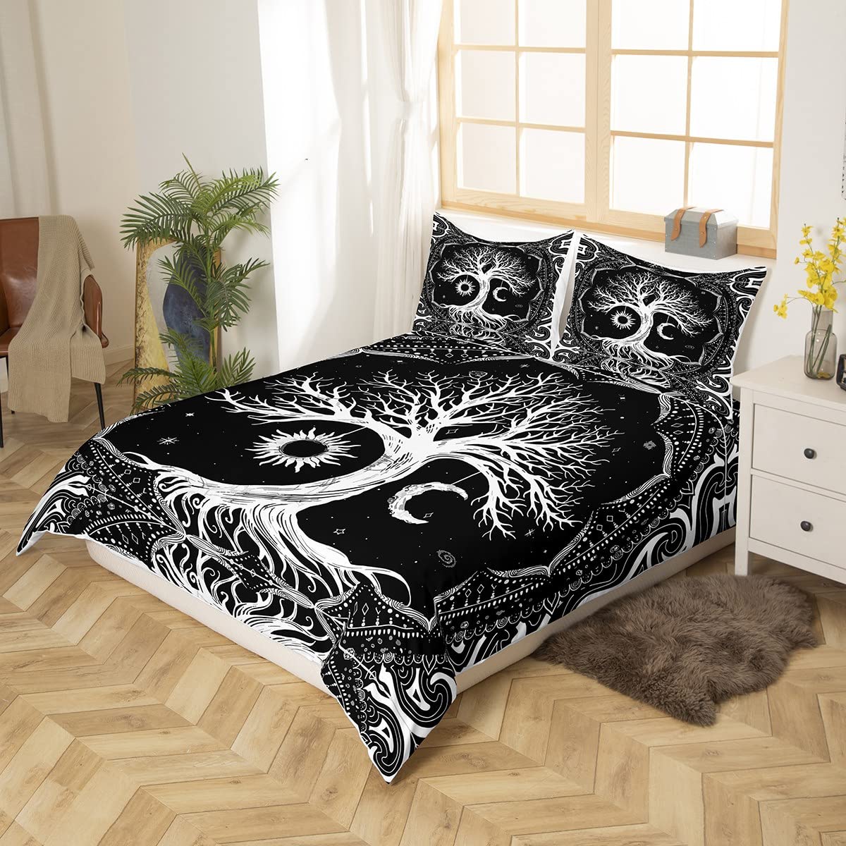 Set Biancheria Letto Boh&eacute;mien Sole E Luna - Copripiumino Galaxy, King Size, 3 Pezzi - In Microfibra Morbida
