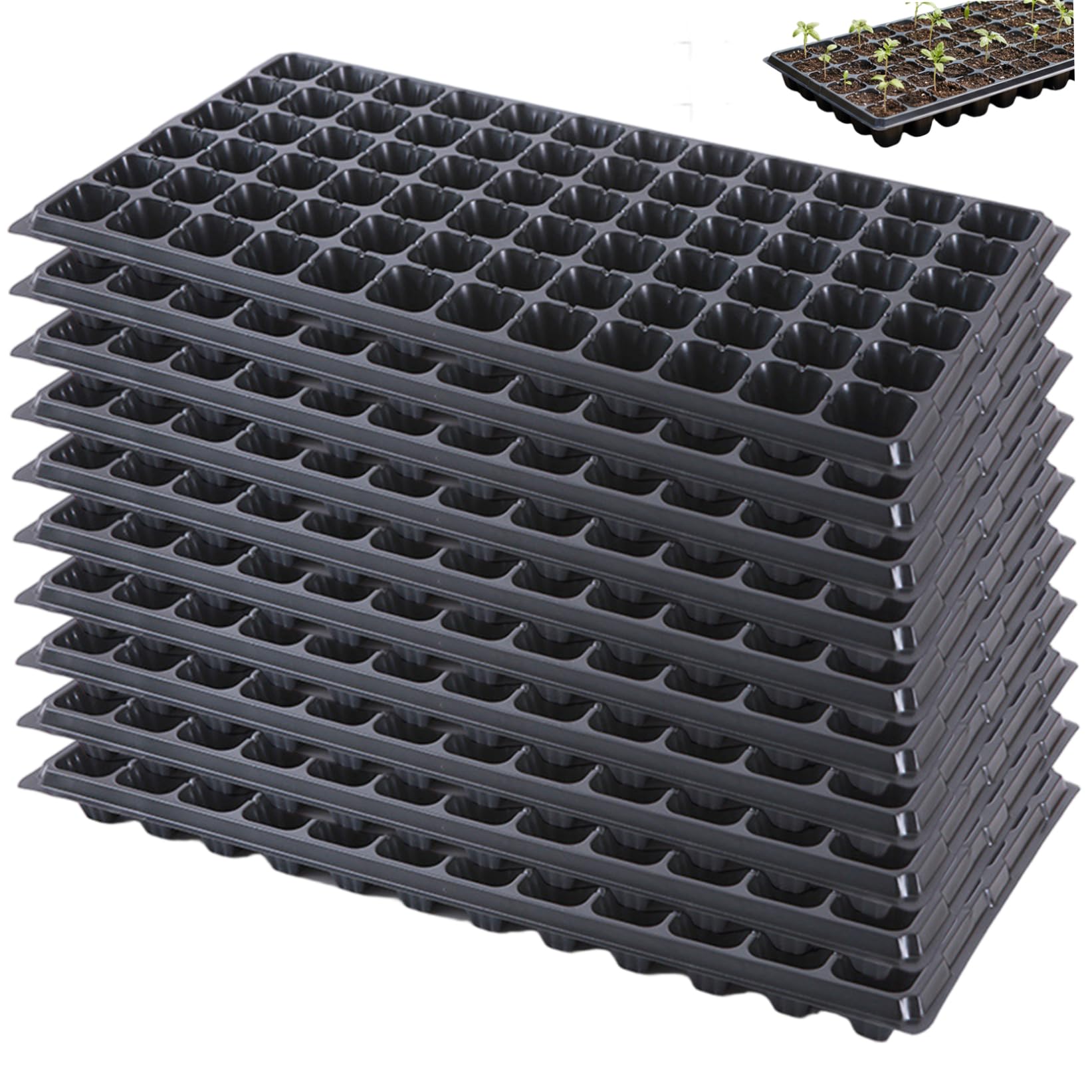 10 pièces 72 cellules Plateau de démarrage de graines Kit Plateau Germination des Plantes Plateaux démarrage semis en Plastique Pet avec Trous Drainage idéal pour Le Jardinage intéri