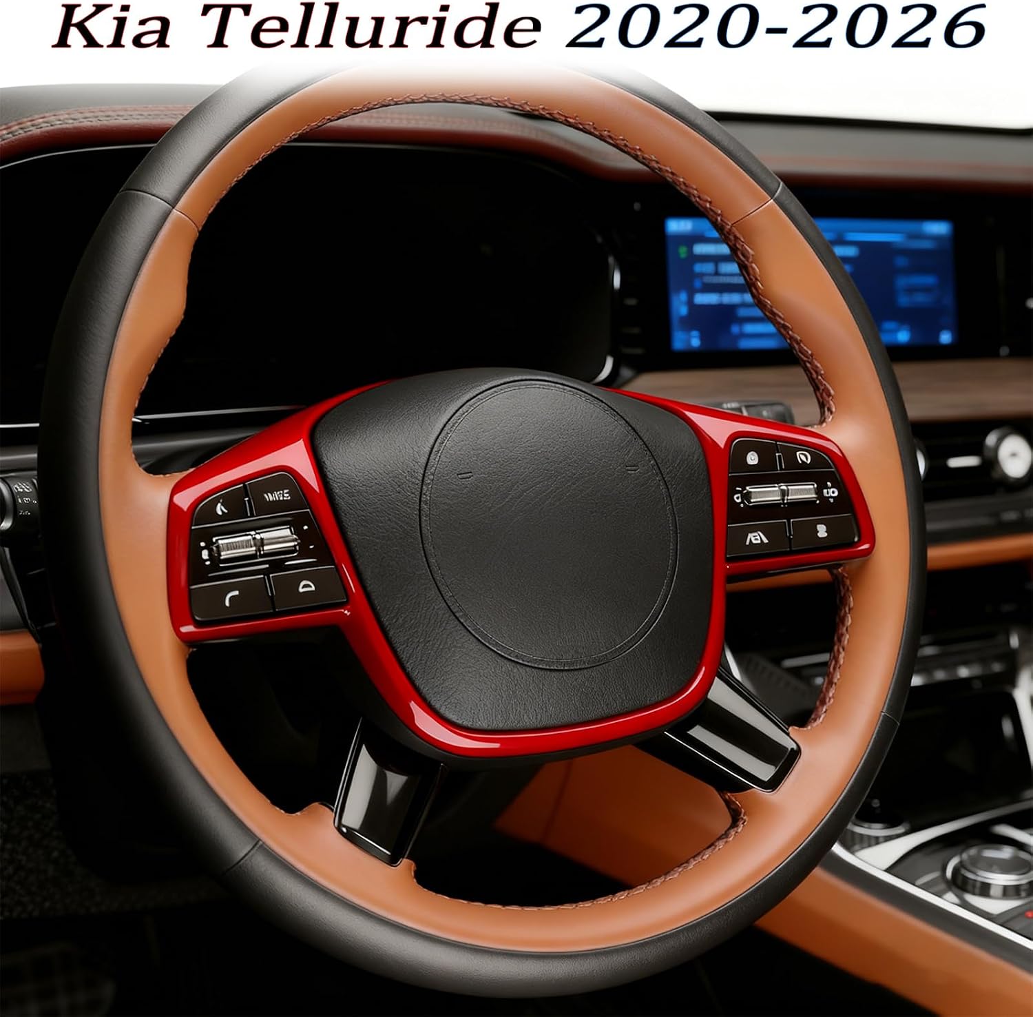Steering Wheel Button Cover, for Kia Telluride 2020 2021 2022 2023 2024 2025 2026,Steering Wheel Button Panel Protection Frame Molding Trim - Wine Red(Style A)