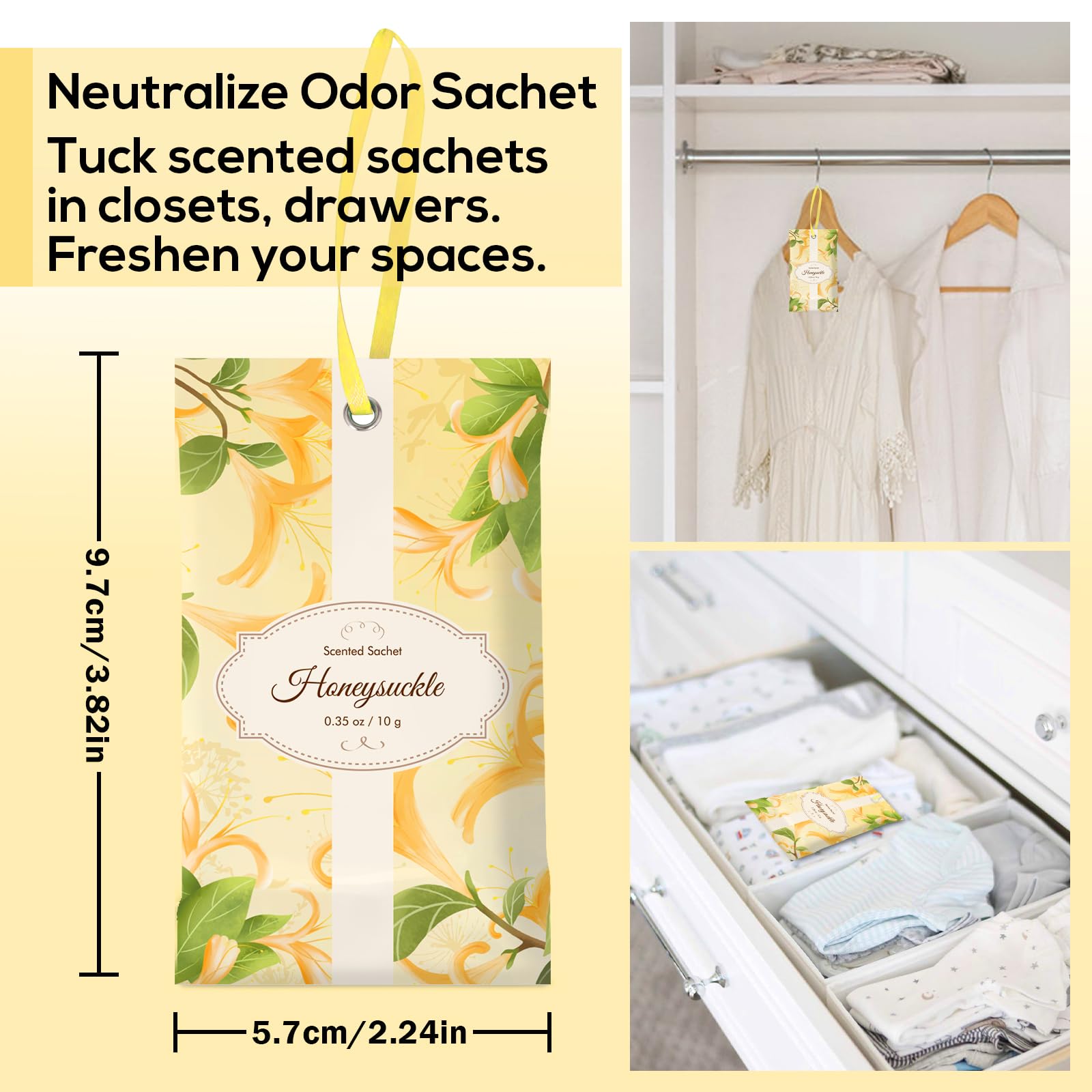 SCENTORINI Sachets Parfumés, Parfumés de Chèvrefeuille, Frais pour Tiroirs, Armoires, Voitures, et Garde-Robes, 14 sachets, Parfum Longue Durée