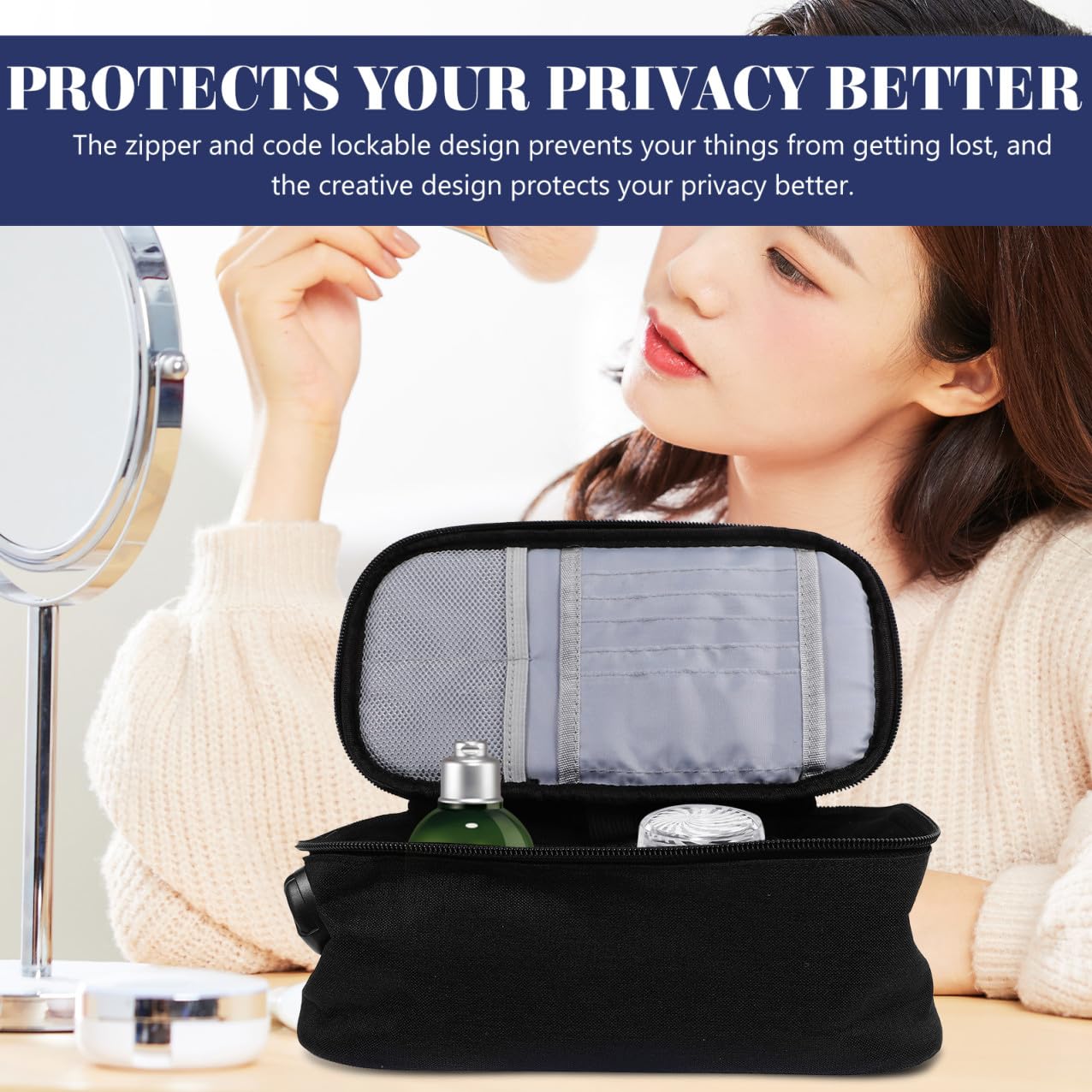 Borsa Viaggio Porta Cosmetici con Scomparti Multipli Organizer Portatile per Articoli Toeletta Beauty Case Donna con Chiusura Sicurezza per Viaggi e Business