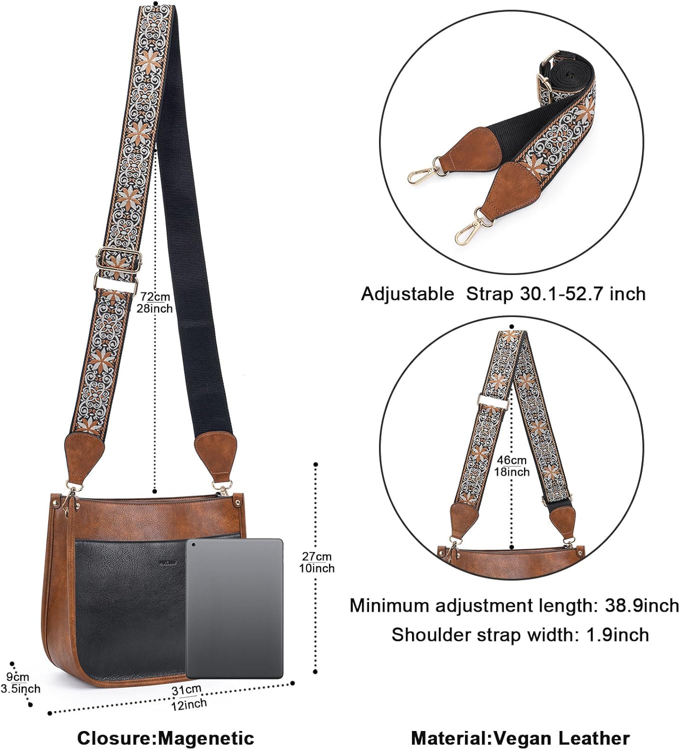 HKCLUF Crossbody Bags for Women Trendy Vegan Leather Hobo Handbags With 2PCS Adjustable Guitar Strap Shoulder Bucket Bags - Image 2