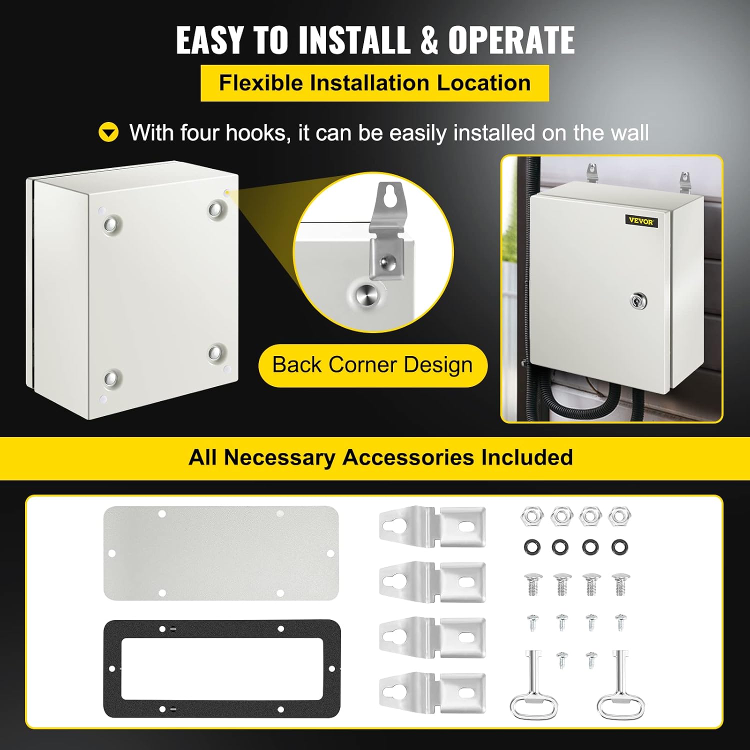VEVOR NEMA Steel Enclosure, 12" x 10" x 6" NEMA 4X Steel Electrical Box, IP66 Waterproof & Dustproof, Outdoor/Indoor Electrical Junction Box, with Mounting Plate - Image 6