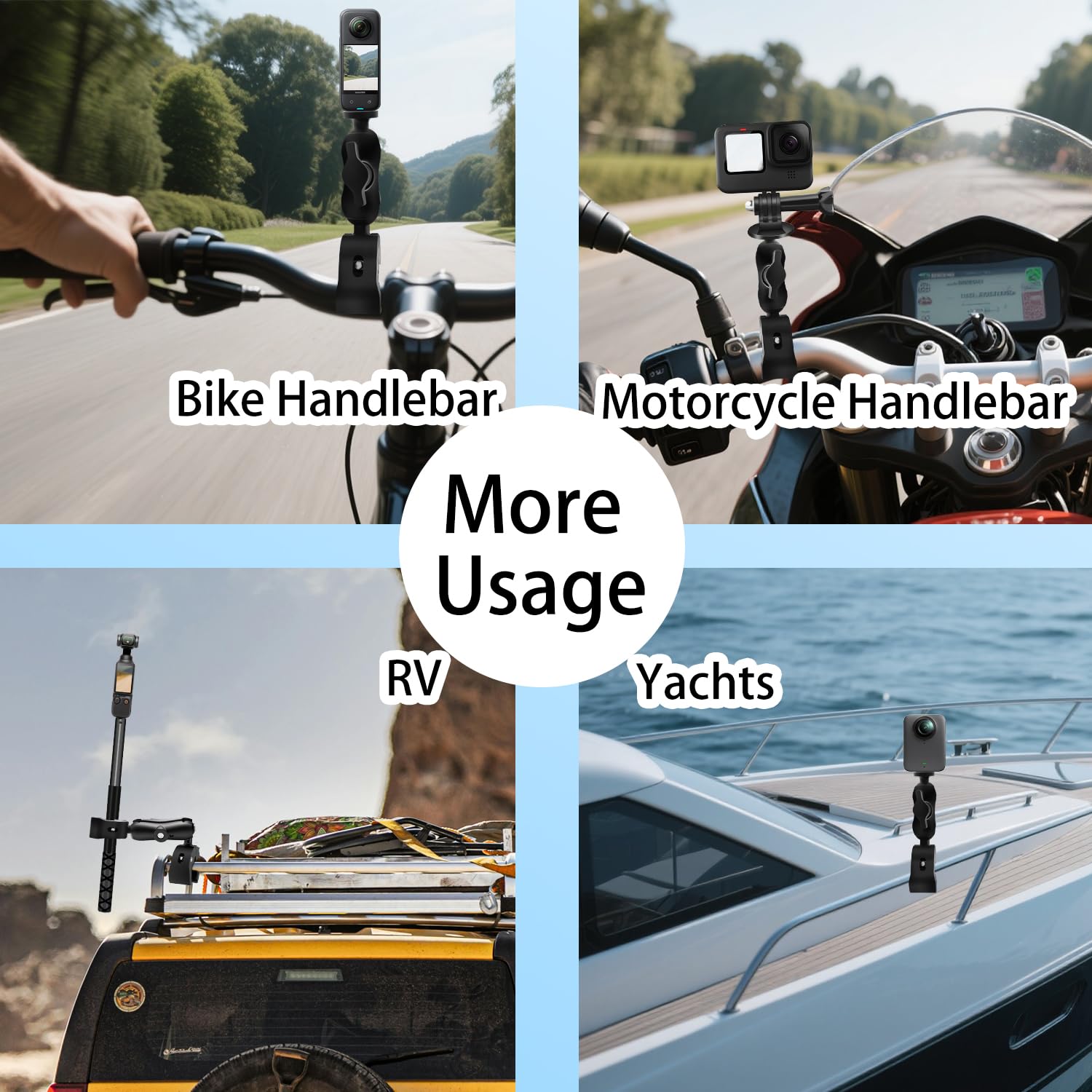 Fahrrad Heck Halterung Kit mit 47''Unsichtbarer Selfie-Stick kompatibel mit Insta360 X5-X,Doppelte Fahrrad Lenker Klemme kompatibel mit DJI OSMO 360/Action 5 4 3 Radfahren Motorradfahren UTV Vloggen