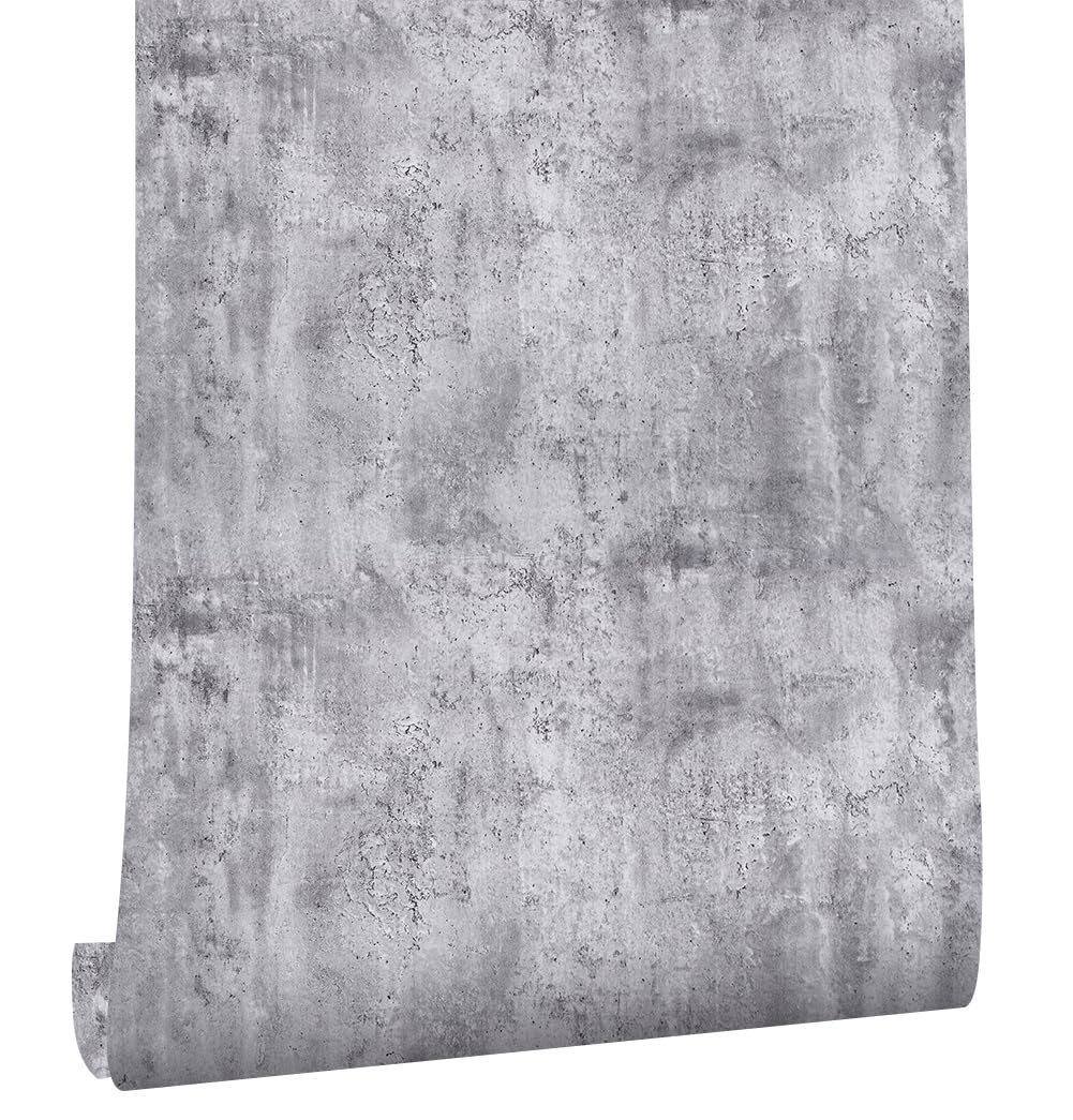 myforHD Self Adhesive Wallpaper Grey Industrial Textured Concrete Effect Contact Paper 40cmX600cm Waterproof Removable PVC Vinyl Film Wall Paper Peel and Stick Decorative Wall Covering