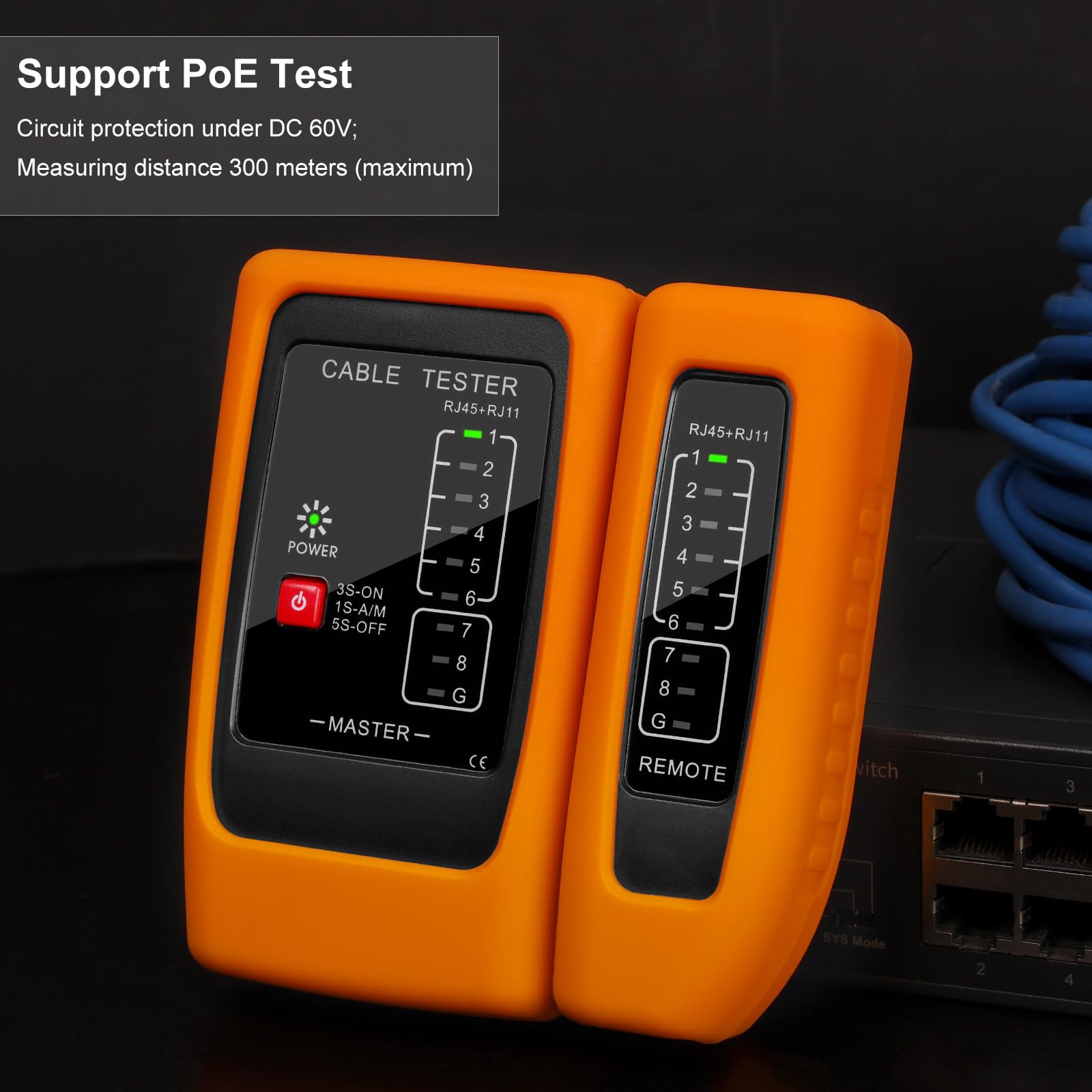 Network Cable Tester - RJ45 & RJ11 PoE Testing -4