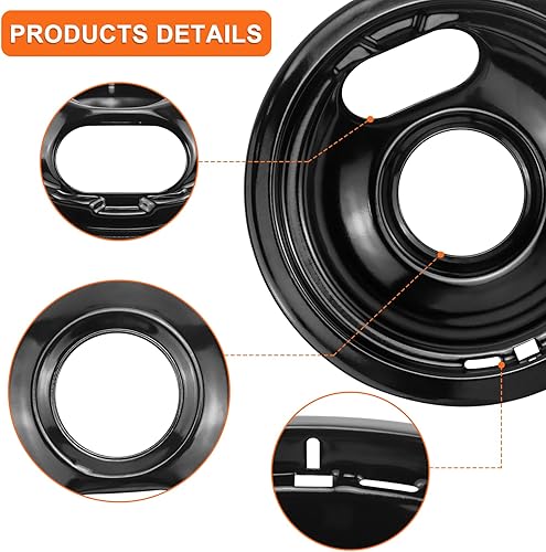Miniatura 6 de Black Electric Stove Burner Drip Pans W10288051-W10290350(8") W10290353(6") Stove Burner Covers and Electric Stove Burner Replacement MP15YA(6")