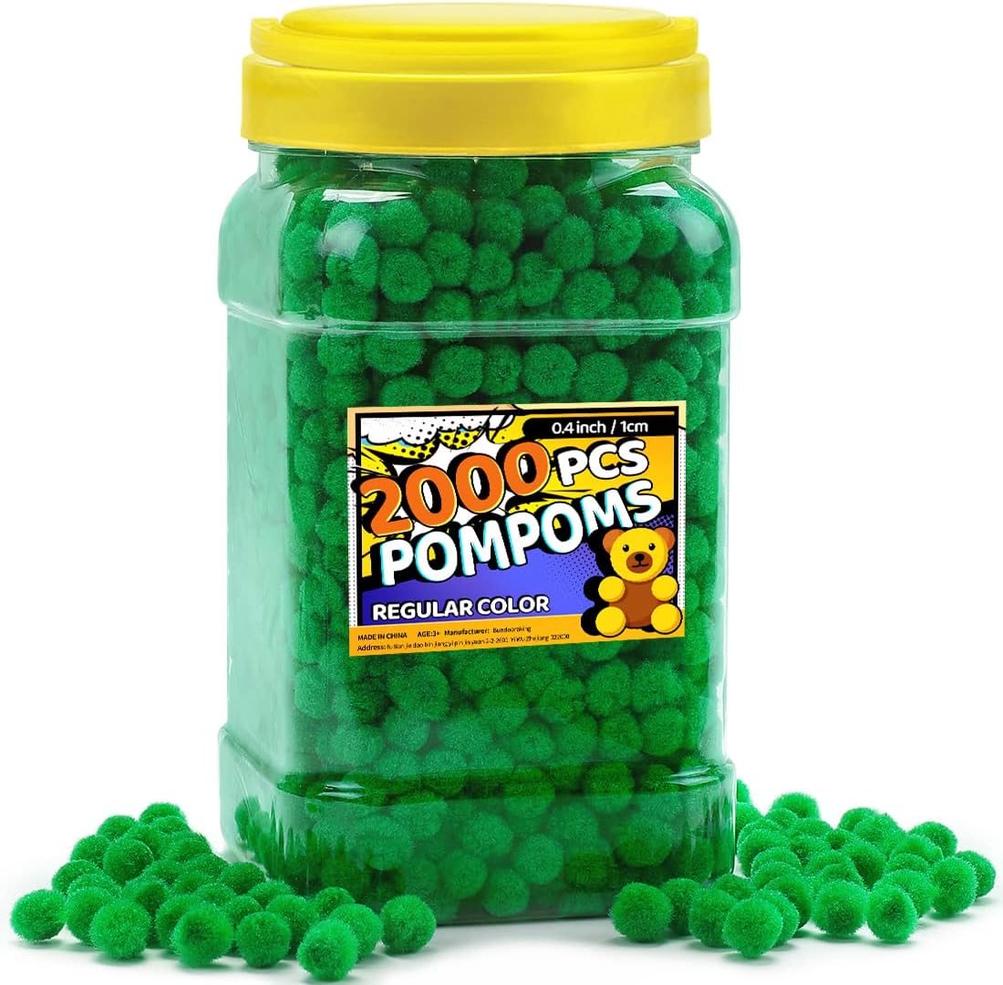 Bundooraking Pom Poms, 0.4inch (1cm), 2000pcs Green Pom