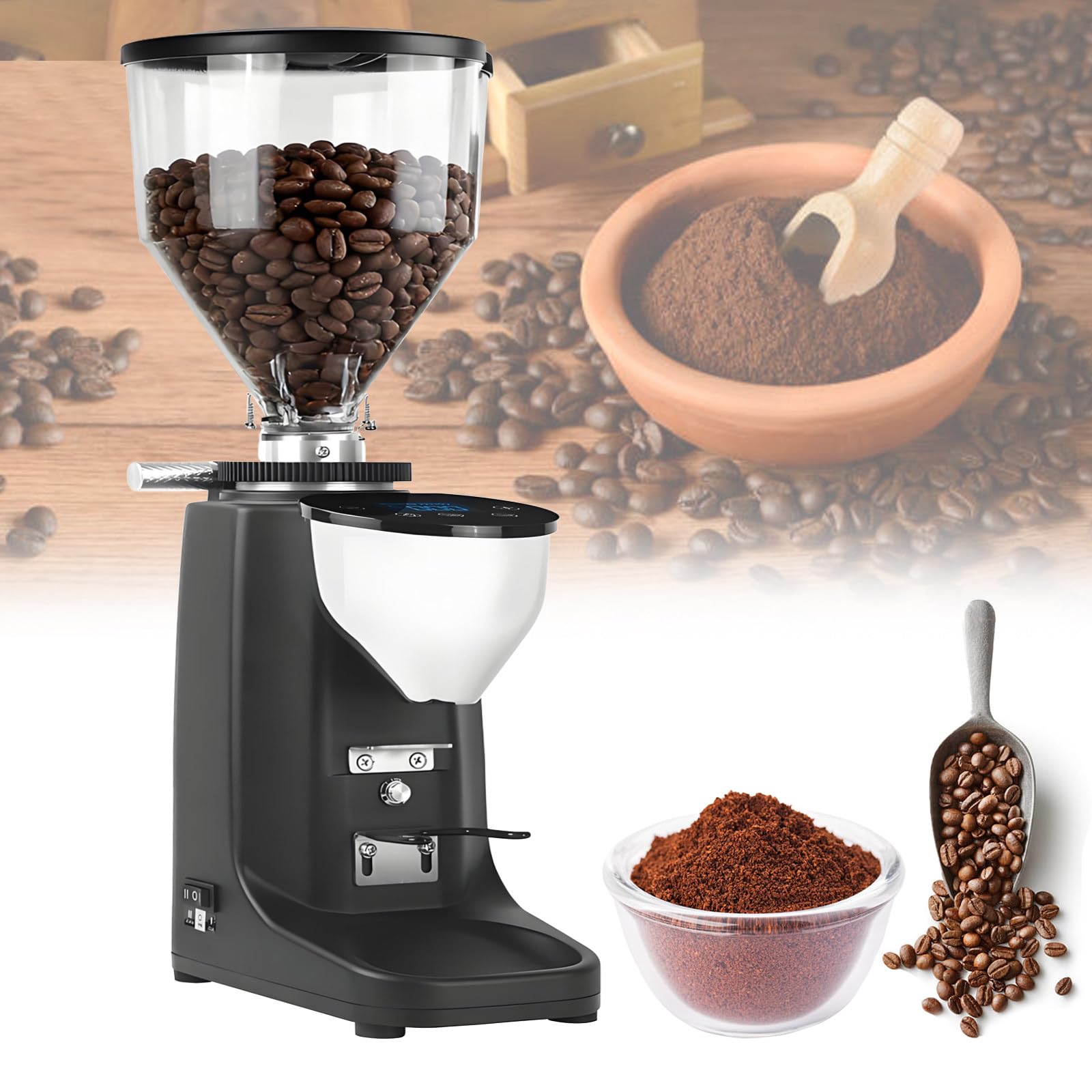 Molinillo de café de muelas, Molinillo para Espresso Profesional, Acero Inoxidable, 19 ajustes precisos y Panel de Control LED para Espresso/Prensa Francesa/Drip/Cold Brew Black