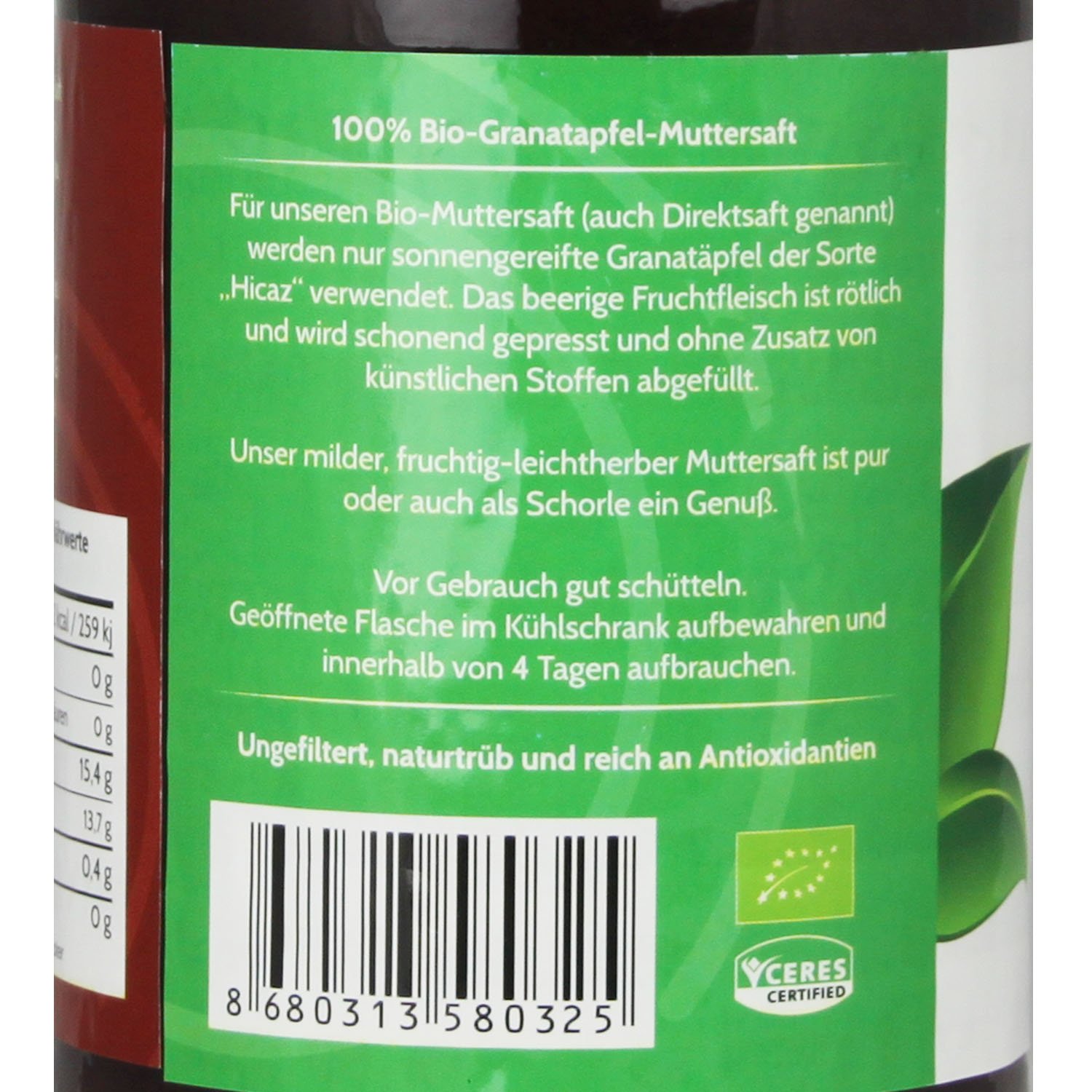 Benorganic 18 x 1 Liter Bio Granatapfelsaft, 100% Muttersaft direkt gepresst