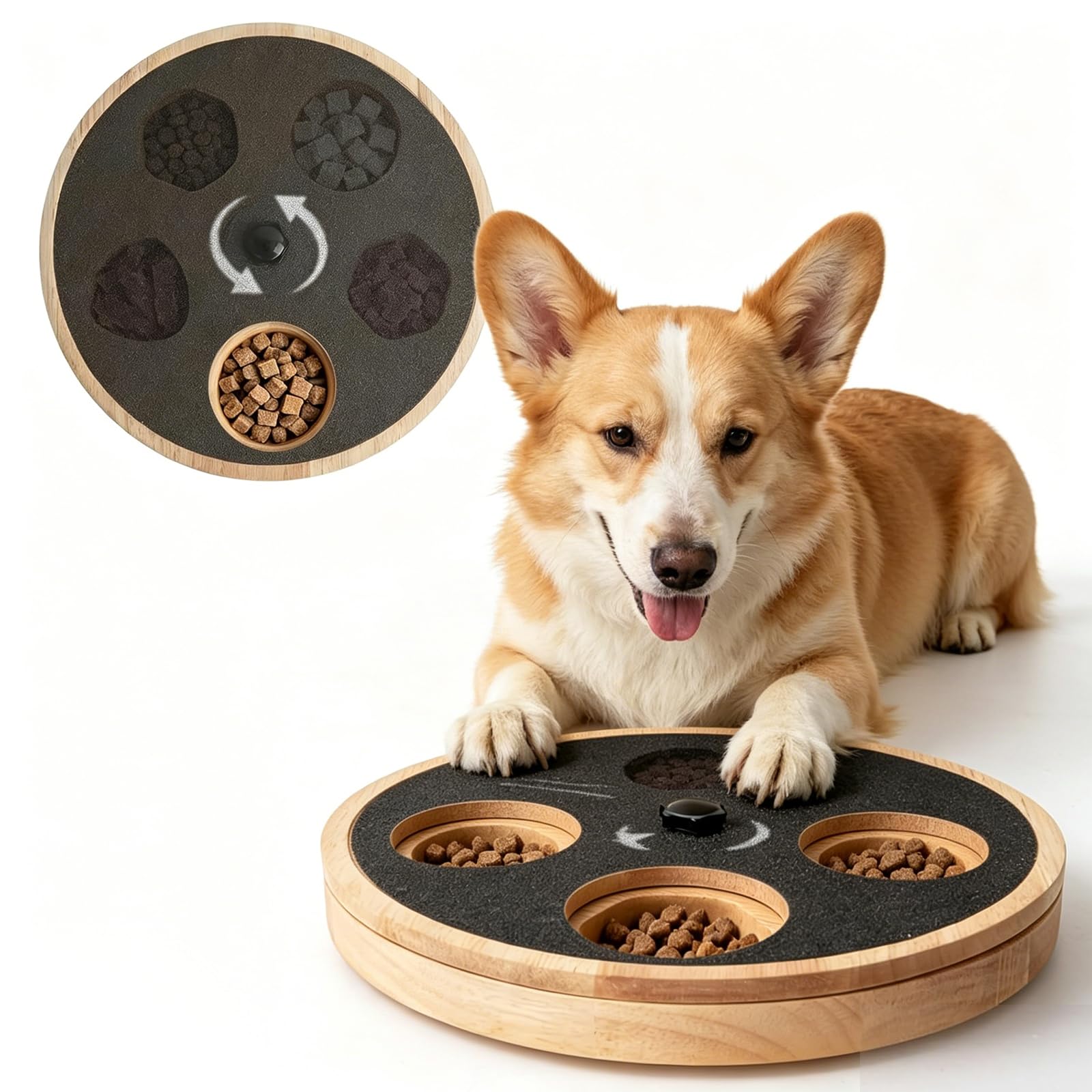 FXNFXLA Dog Nail Scratch Board with Treat Box - Anti-Slip Rotating Dog Paw Care File Toy, Wooden Dog Scratch Pad for Nails with Adjustable Tension, for All Dogs Sizes