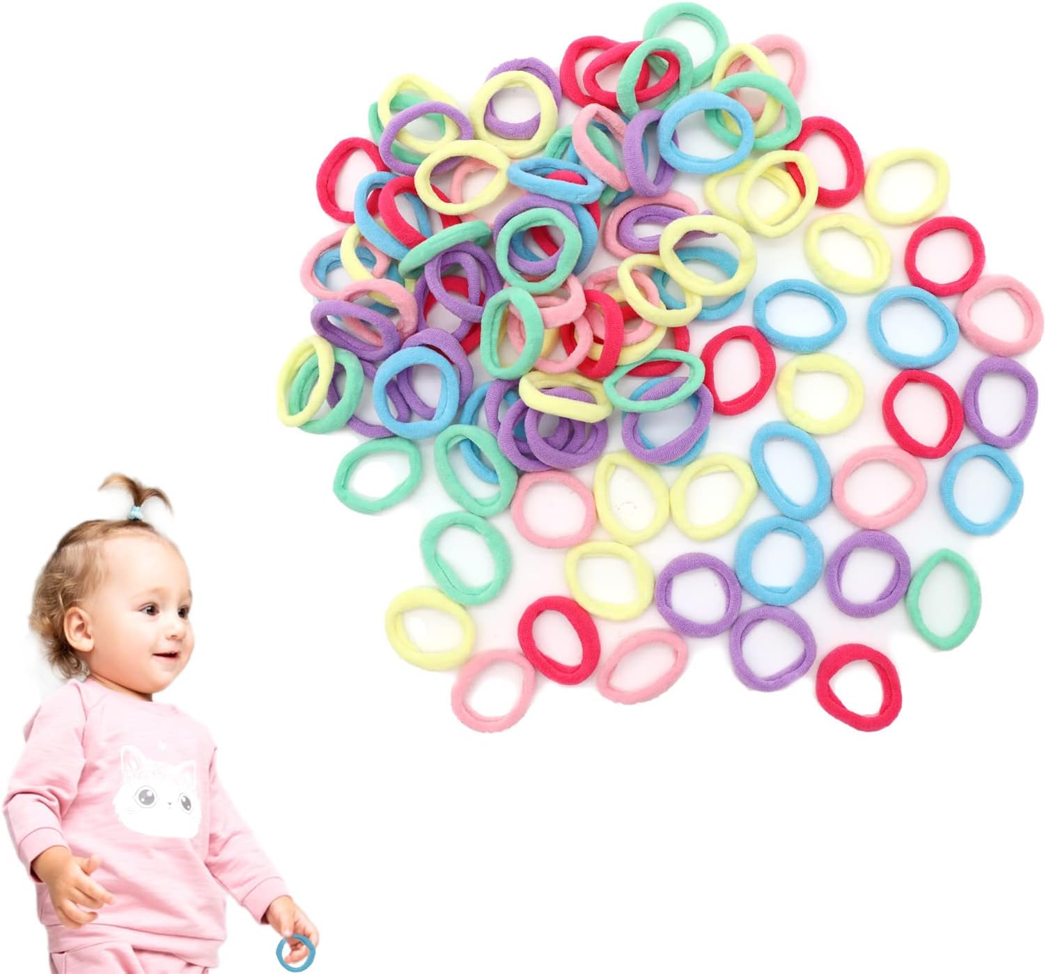 Aidi 100 PCS Baby Hair Bobbles, Colorful Elastic Bands for Girls, Candy Color Seamless Hairbands, Soft Ties for Baby, Girls, Kids