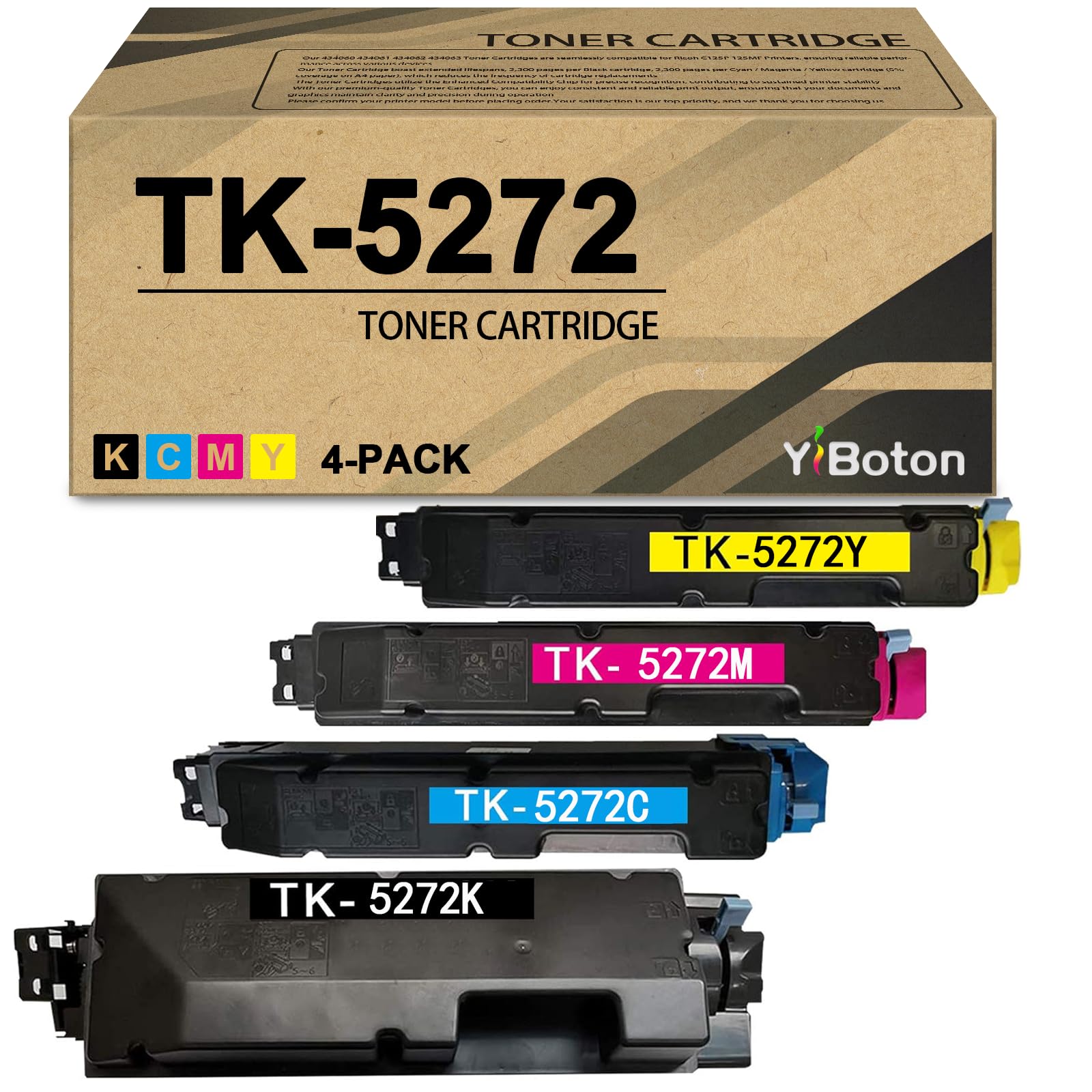 TK-5272 Toner Cartridge 4PK for Ecosys P6230cdn M6630cidn | TK-5272K TK-5272C TK-5272M TK-5272Y,Compatible with Kyocera Ecosys P6230cdn M6630cidn Printer,Black Cyan Magenta Yellow