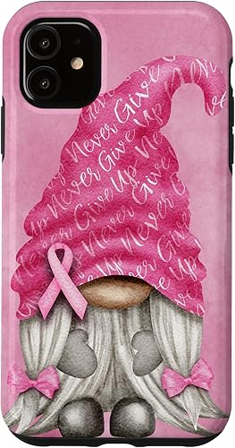 Miniatura 13 de iPhone 15 - Soporte rosa contra el cáncer con gnomo para el caso de concientización sobre el cáncer de mama