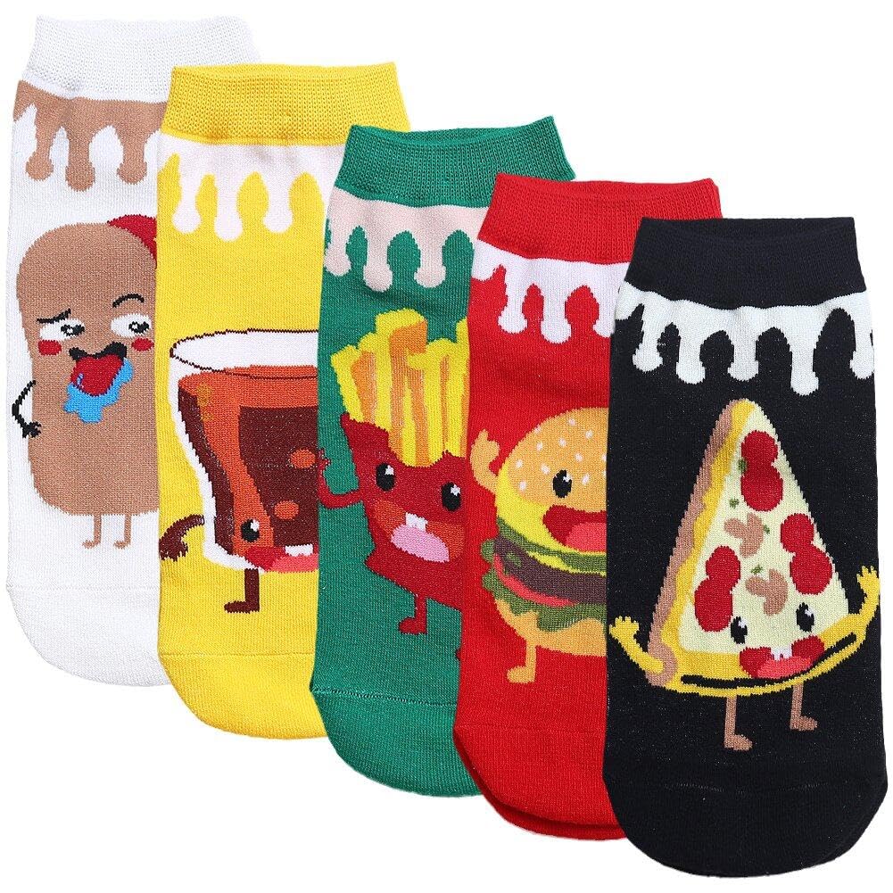 Sanfly Women's As Shown Cartoon Odd Novelty Socks 5 Pair Fast Food Socks Funny Casual Combed Cotton Socks Packs Gifts For