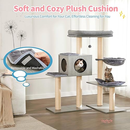 Miniatura 8 de Made4Pets - Árboles para gatos grandes de interior, torre moderna para gatos con poste rascador de sisal, condominio de escalada de madera para