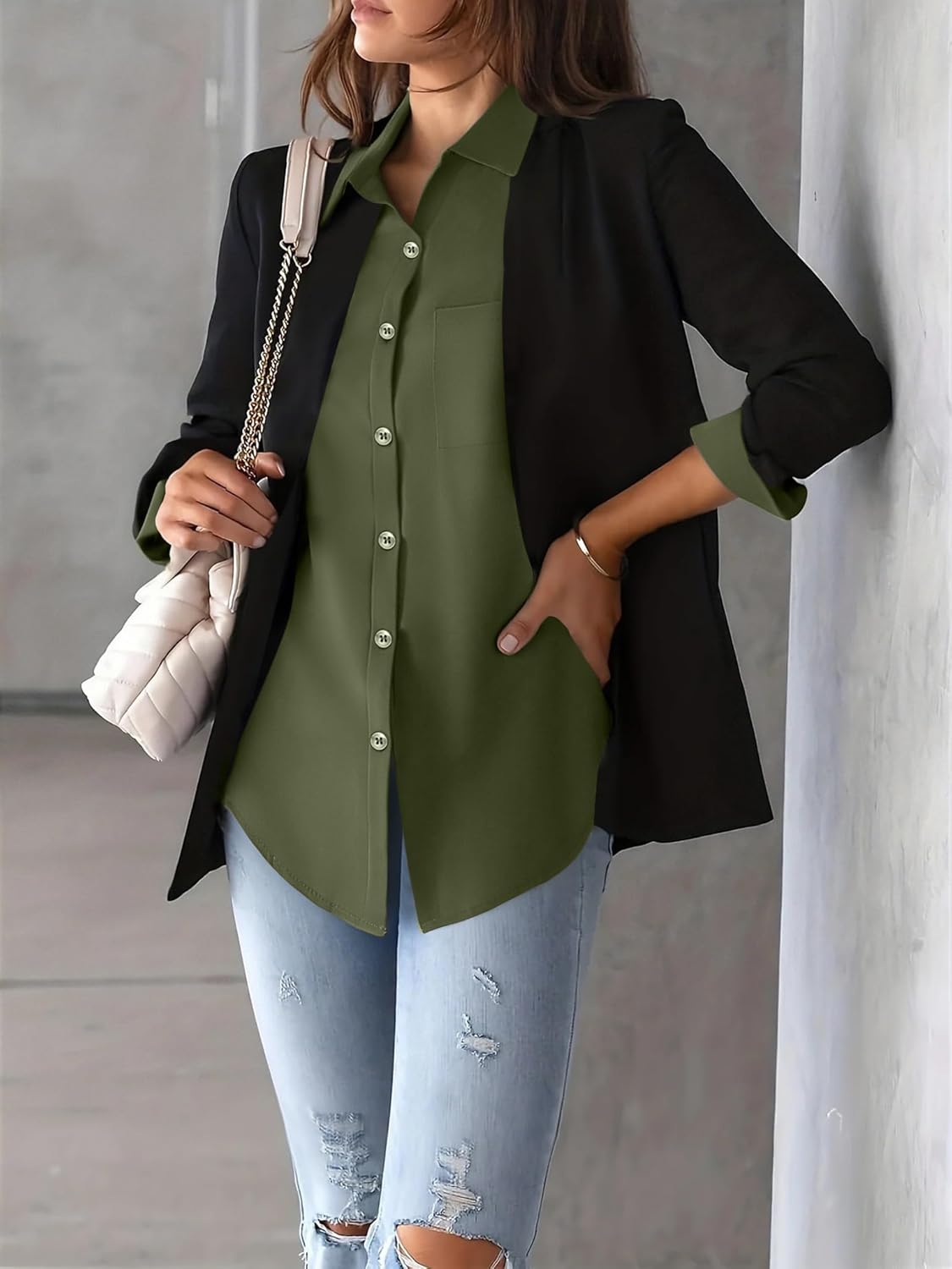 Zeagoo Womens Button Down Shirt Long Sleeve Blouse Business Work Tops Dressy Casual Floral Printed Outfits with Pocket - Image 3