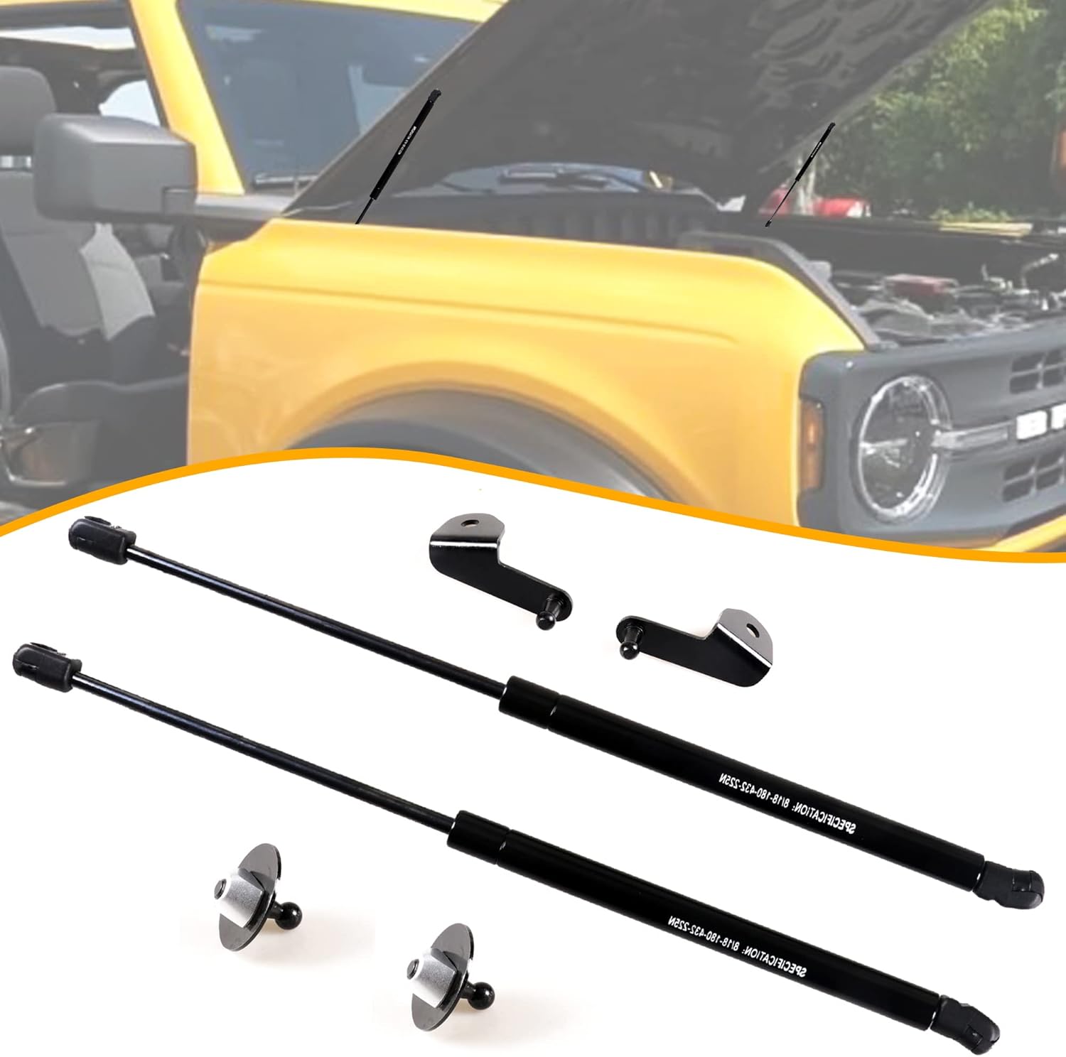 Hood Struts Lift Support Kit for Ford Bronco 2 Door 4 Door 2021 2022 2023 2024 2025 Accessories Front Quick Hood Lift Supports Shocks Gas Springs Prop Rod Replacements, 2 Pack Black