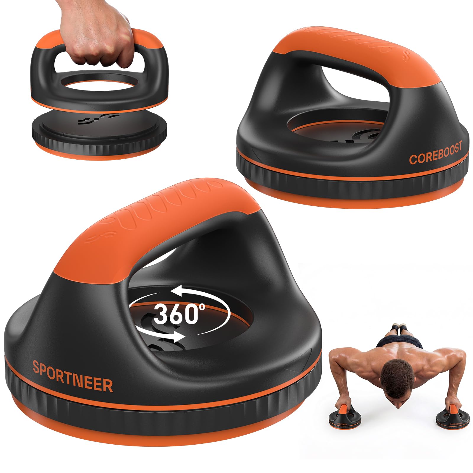 Sportneer Push Up Bar - 360° Push Up Handles with Detachable Waist Twister, Heavy Duty Home Gym Equipment for Men & Women, Wrist Pain Relief, Non-Slip Design Supports 300lbs
