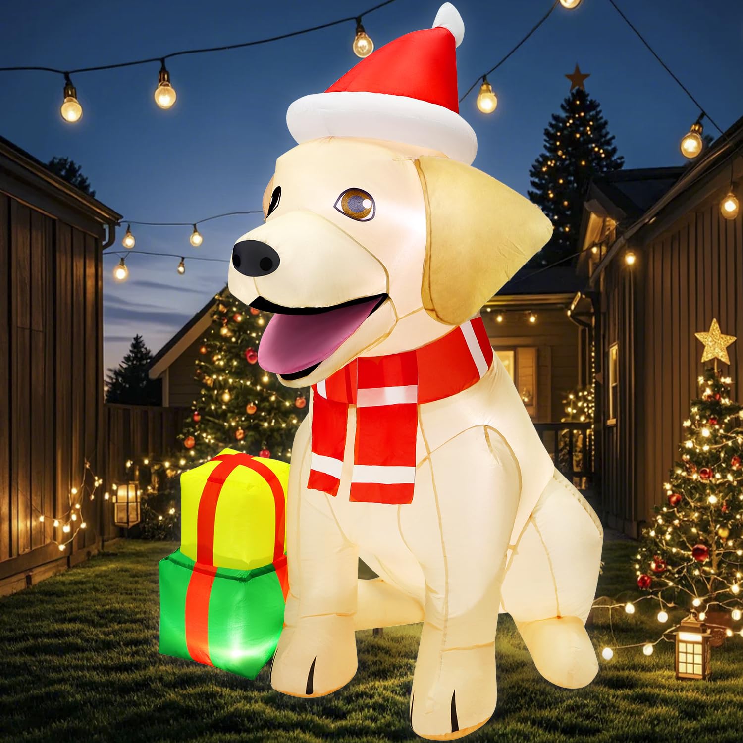 Chien gonflable de Noël 1m50 avec LED intégrée pour décoration extérieure de jardin