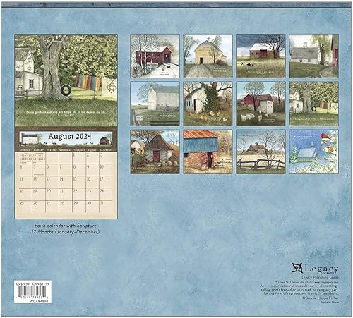 Miniatura 2 de Legacy Country Blessings - Calendario de pared colgante de papel verde 2024 de 13 x 12 pulgadas