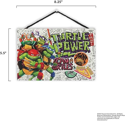 Vista 6 de Teenage Mutant Ninja Turtles Turtle Power - Decoración de pared de madera colgante - Divertido letrero TMNT para dormitorio de niños, cueva