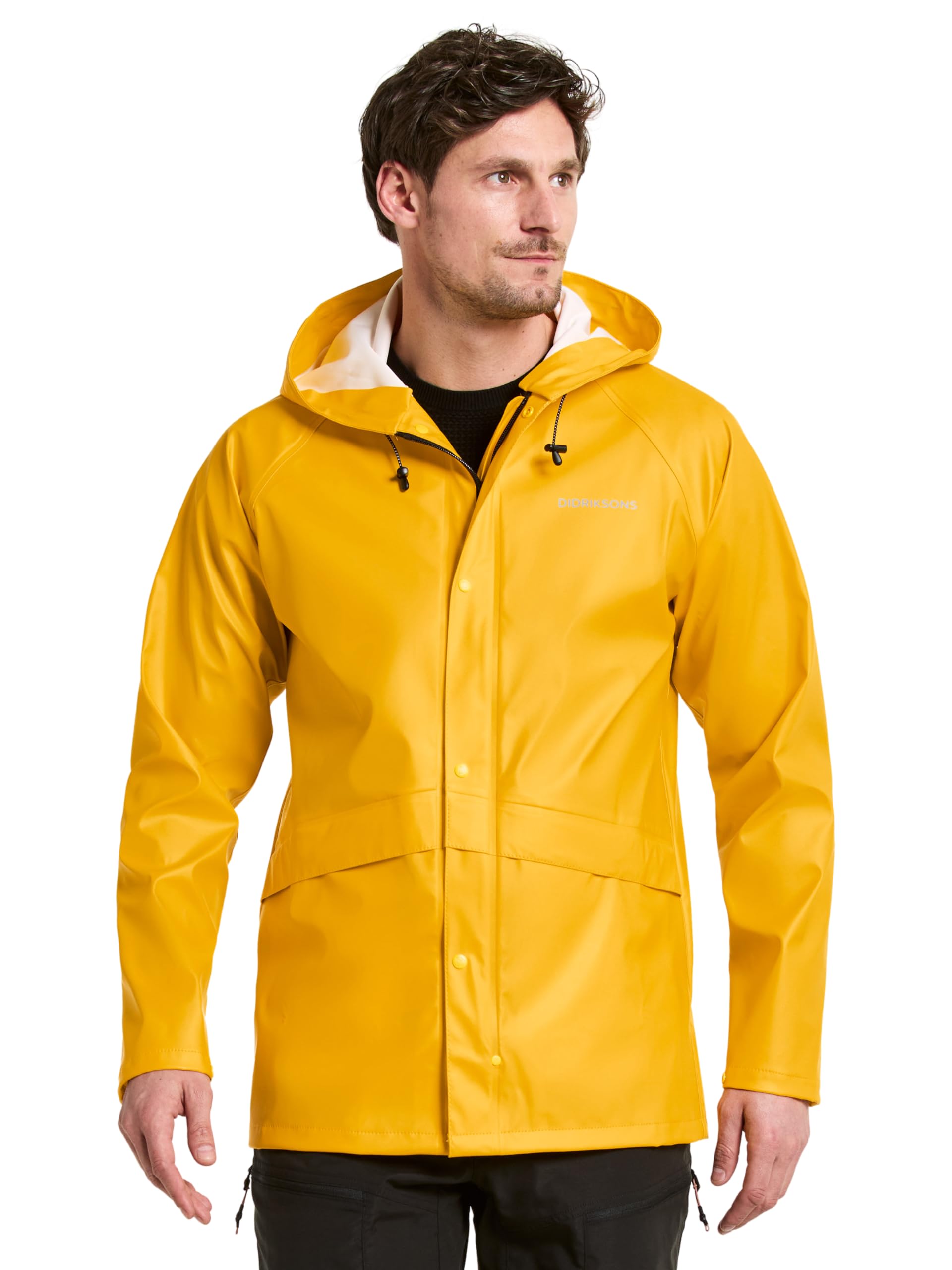 Didriksons Men's Oat Yellow Avon Waterproof Rain Jacket Galon Rubberised Coat Windproof - Yellow