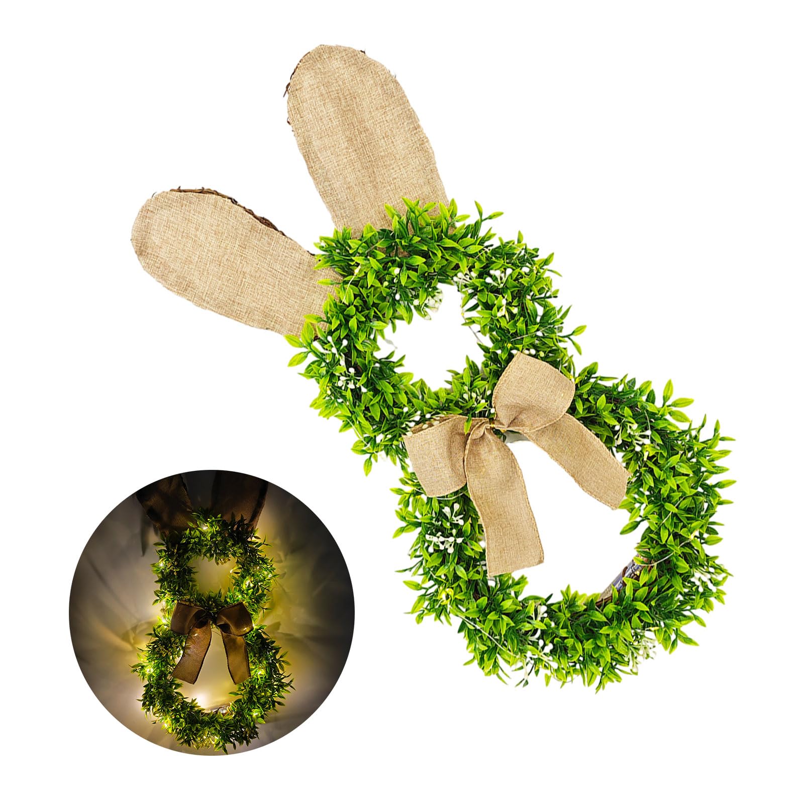 Couronne de lapins lumineuse pour la décoration de porte de printemps