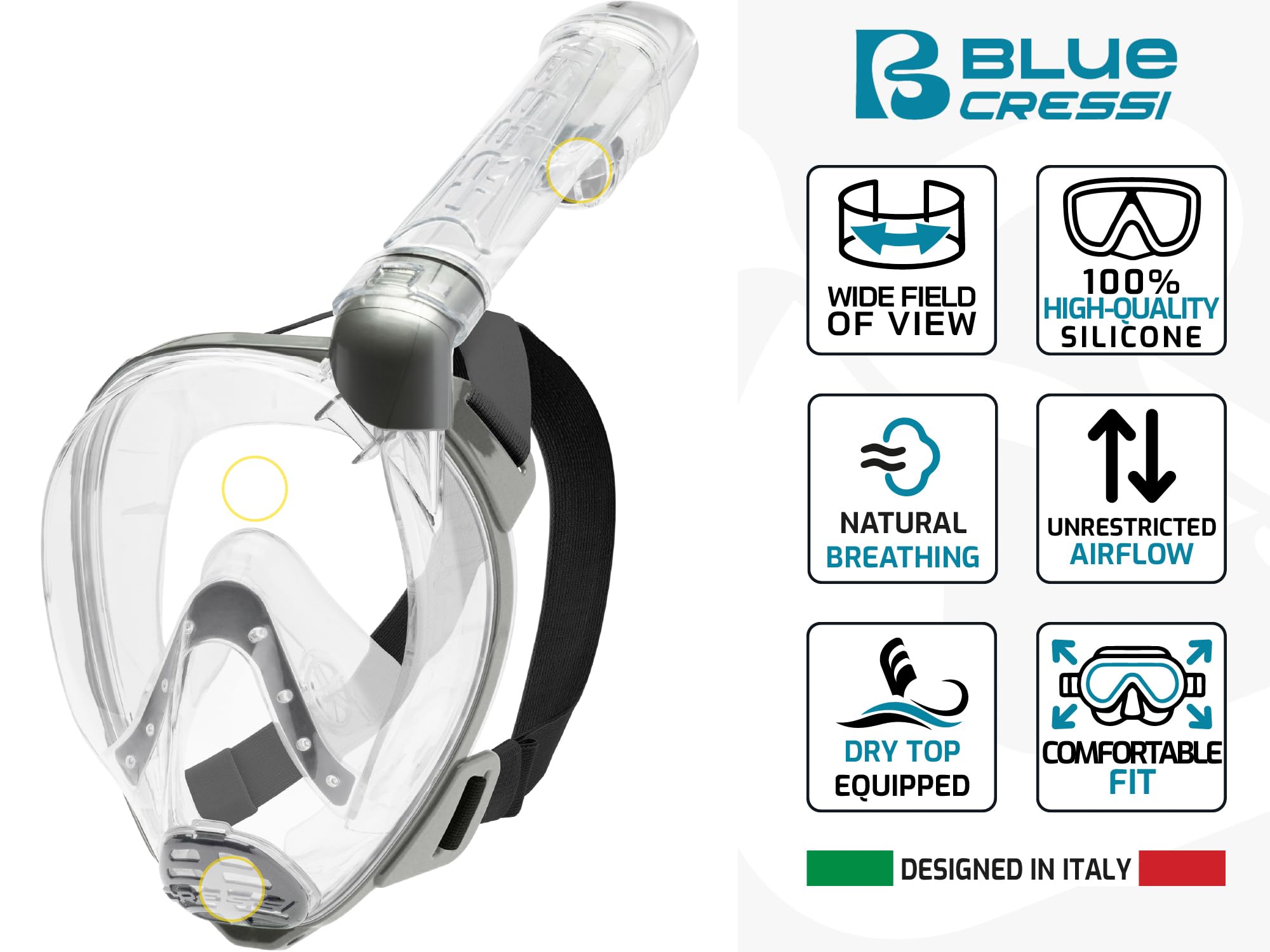 Cressi Baron Full Face Mask Máscara Integral Snorkel de Visión Grande con Tubo Respirador, Unisex Adulto